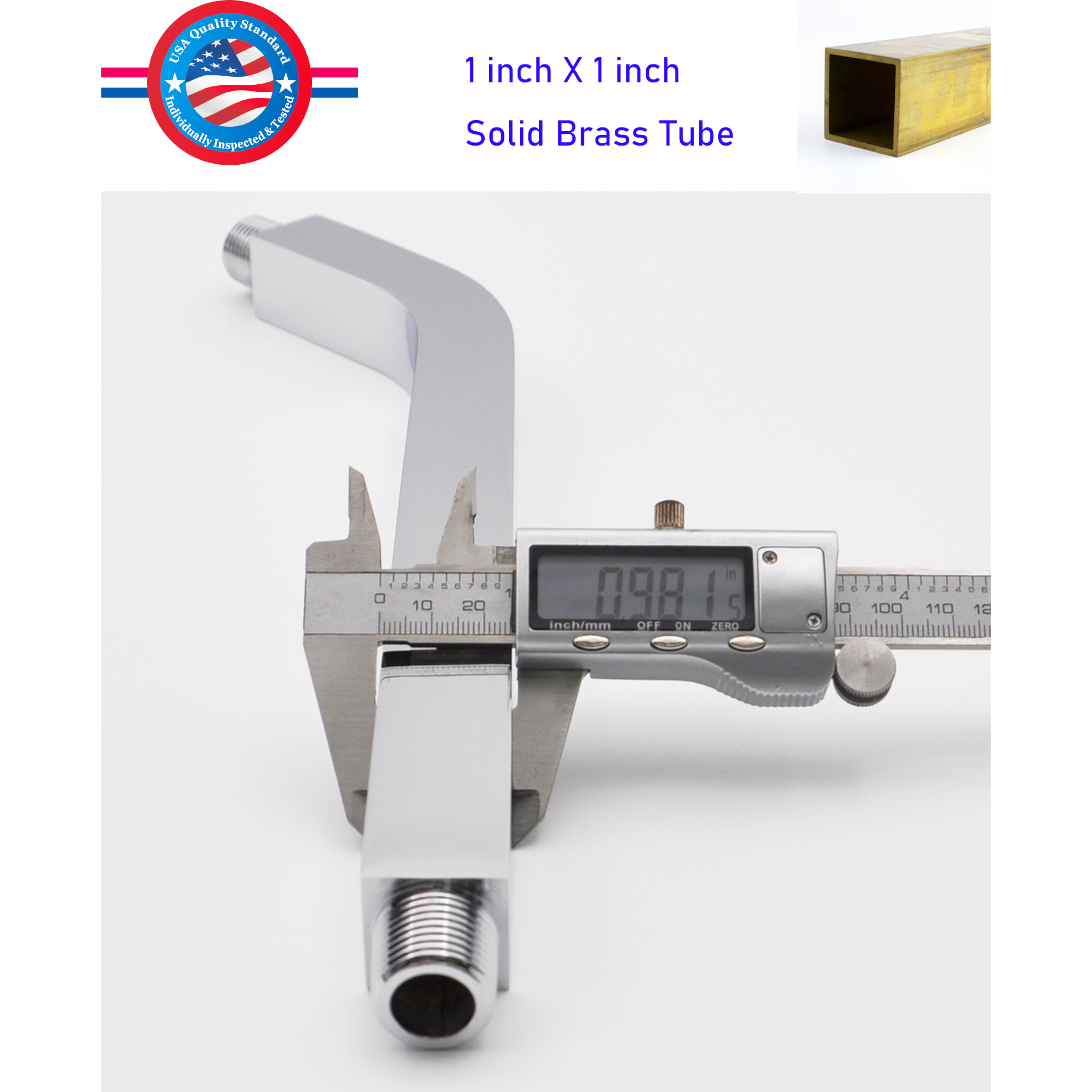Aquaiaw Square Shower Arm and Anti-Scratch O-Ring Flange, 8 inch, Solid Brass, Both Soldered 1/2 NPT Tapered Threads, Wall Mount, Polished Chrome