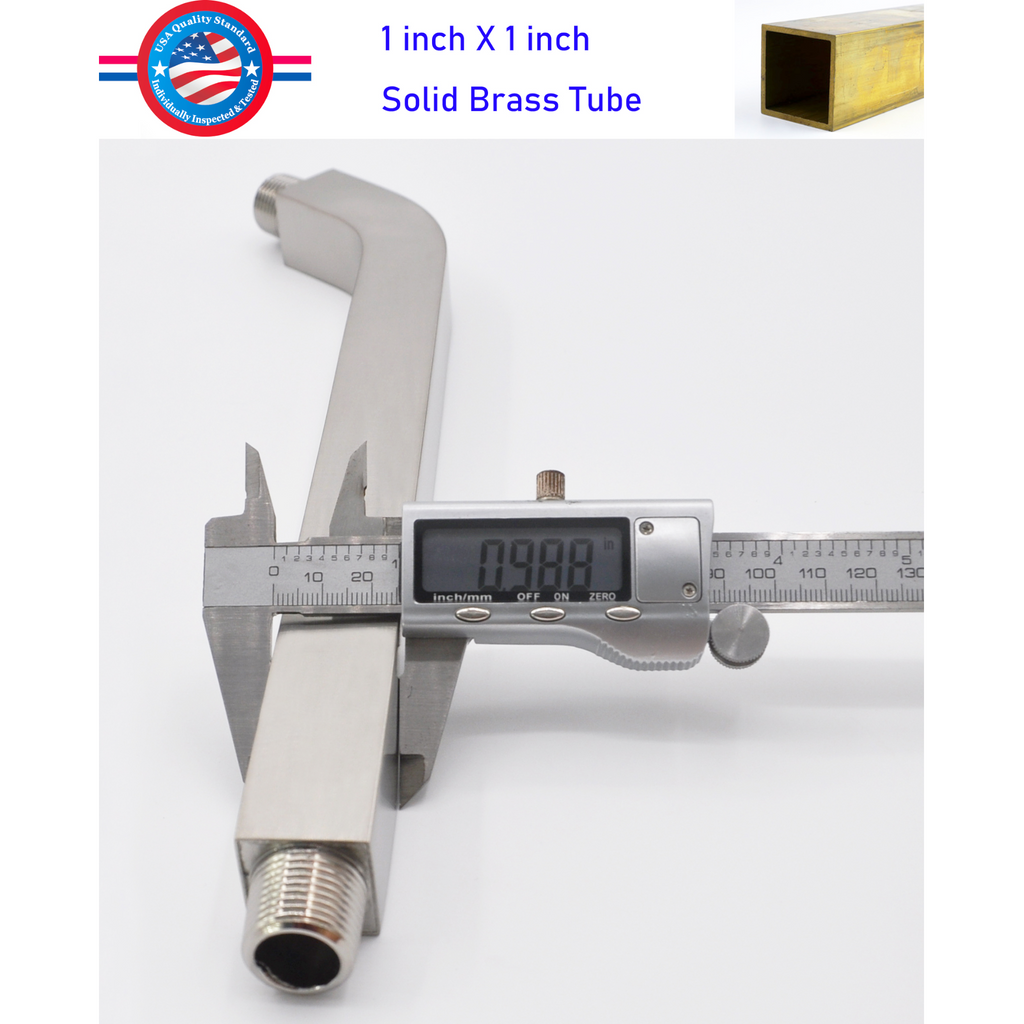 Aquaiaw Square Shower Arm and Anti-Scratch O-Ring Flange, 6 inch, Solid Brass, Both Soldered 1/2 NPT Tapered Threads, Wall Mount, PVD Brushed Nickel