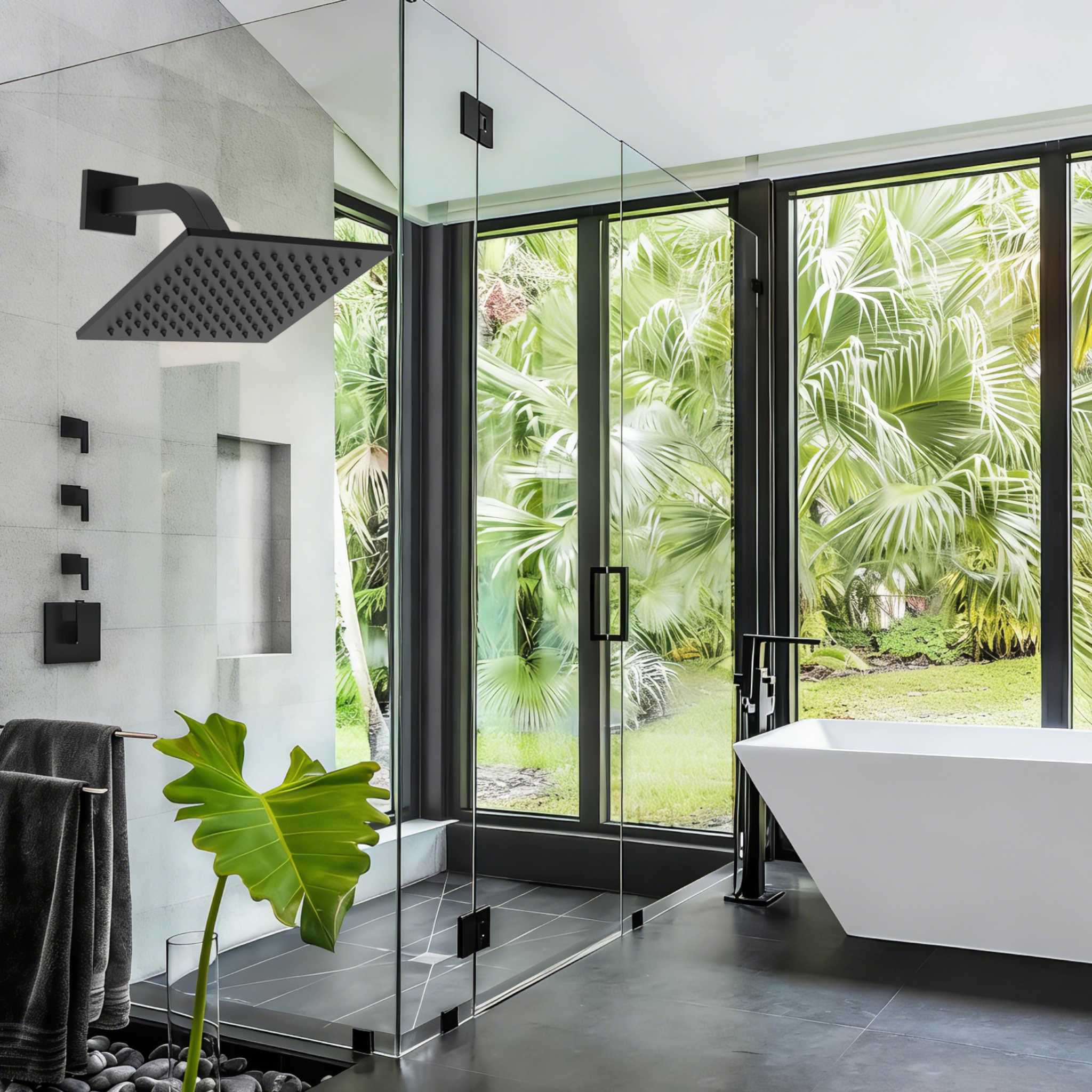 Aquaiaw Square Shower Arm and Anti-Scratch O-Ring Flange, 8 inch, Solid Brass, Both Soldered 1/2 NPT Tapered Threads, Wall Mount, Matte Black