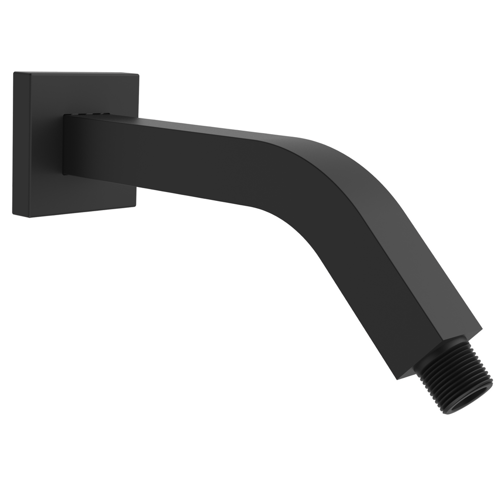 Aquaiaw Square Shower Arm and Anti-Scratch O-Ring Flange, 8 inch, Solid Brass, Both Soldered 1/2 NPT Tapered Threads, Wall Mount, Matte Black