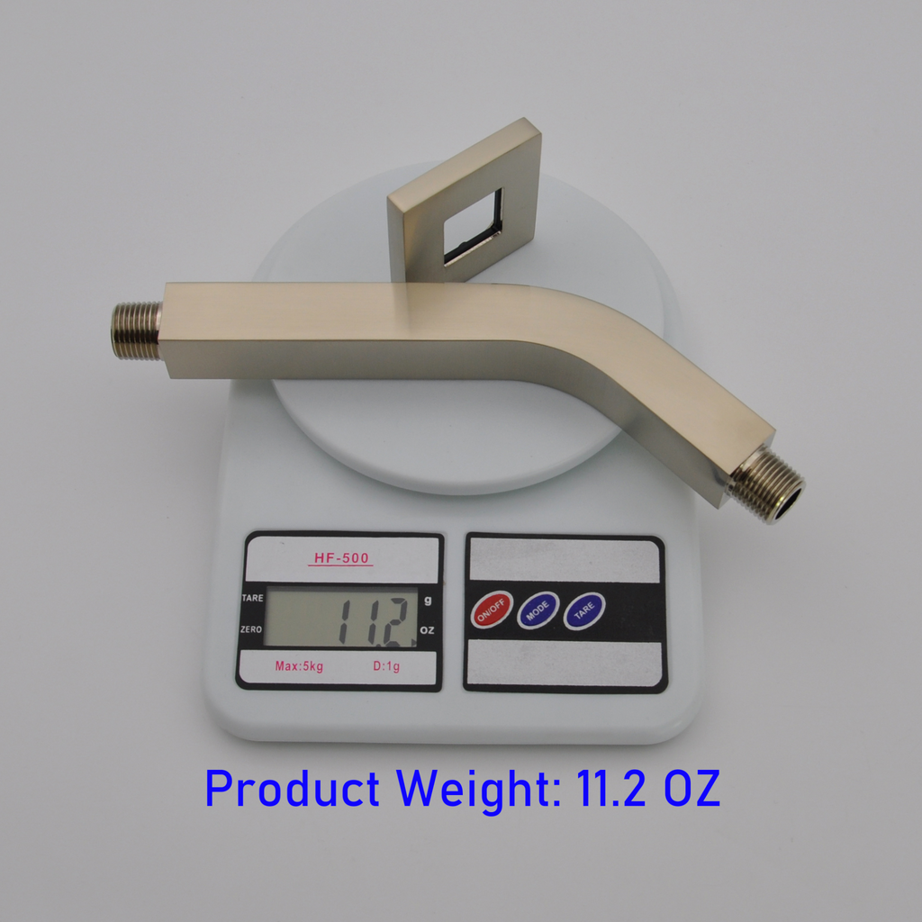 Aquaiaw Square Shower Arm and Anti-Scratch O-Ring Flange, 8 inch, Solid Brass, Both Soldered 1/2 NPT Tapered Threads, Wall Mount, PVD Brushed Nickel