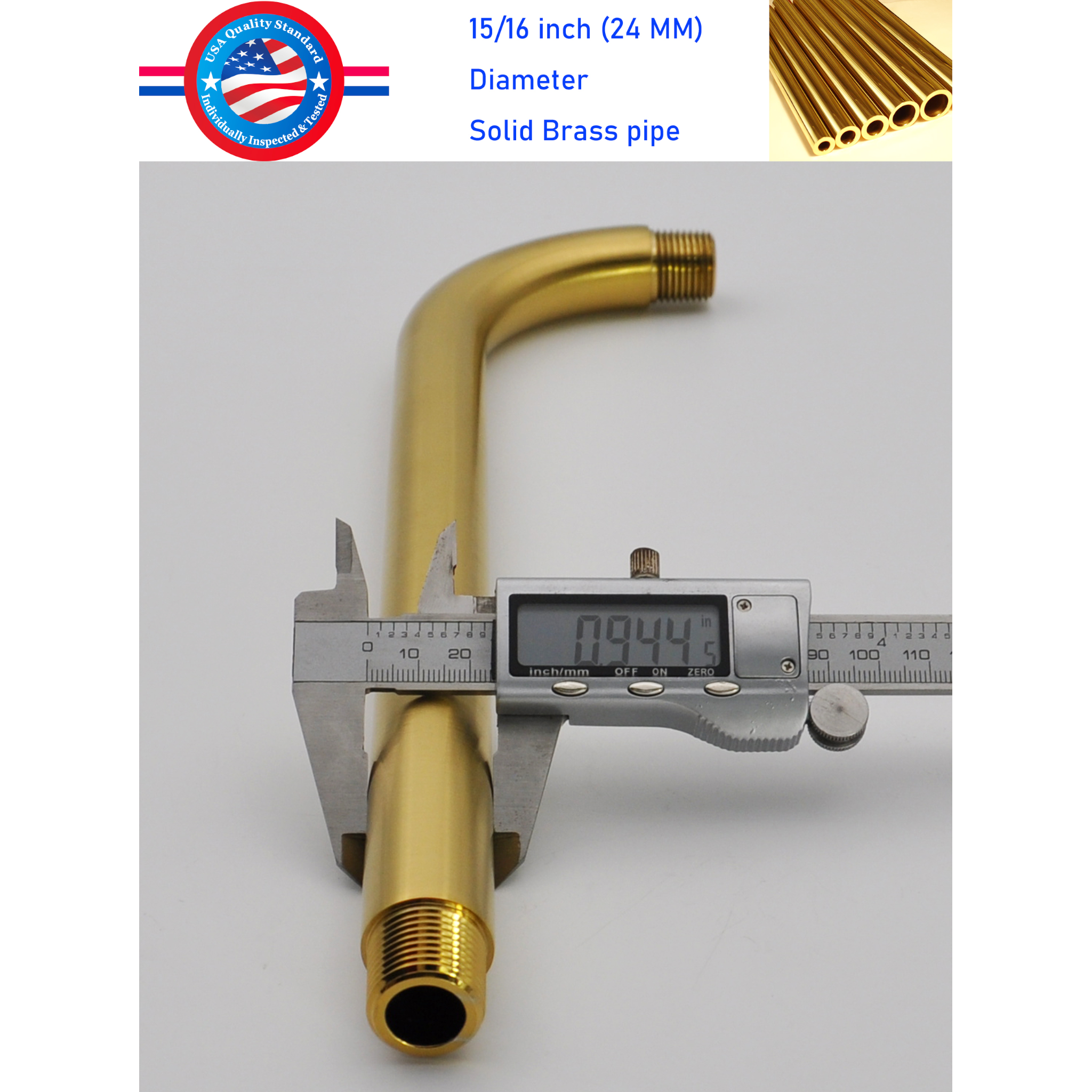 Aquaiaw Shower Arm and O-Ring Flange, 12 inch, Solid Brass, Round, Both Soldered 1/2 NPT Tapered Threads, Wall Mount, Brushed Gold