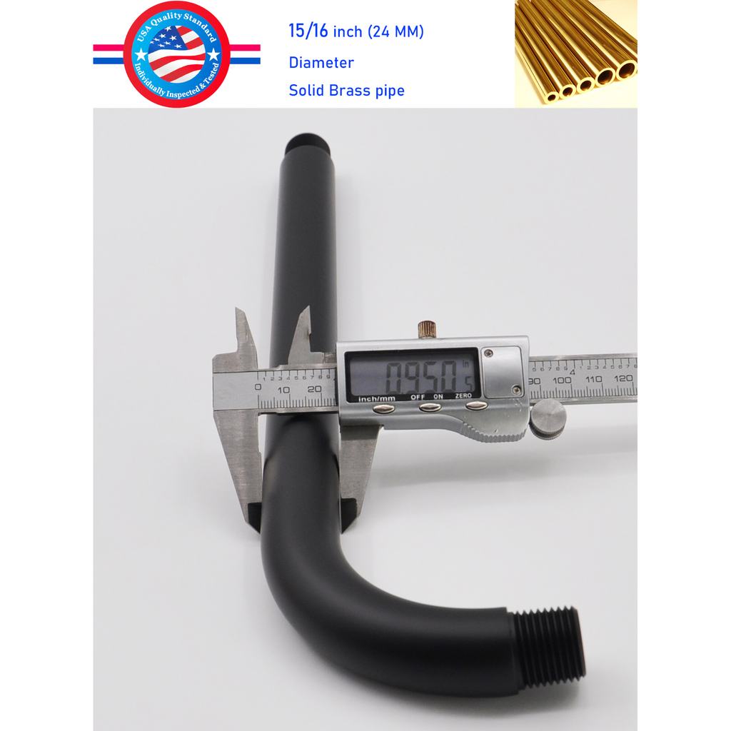 Aquaiaw Shower Arm and O-Ring Flange, 12 inch, Solid Brass, Round, Both Soldered 1/2 NPT Tapered Threads, Wall Mount, Matte Black