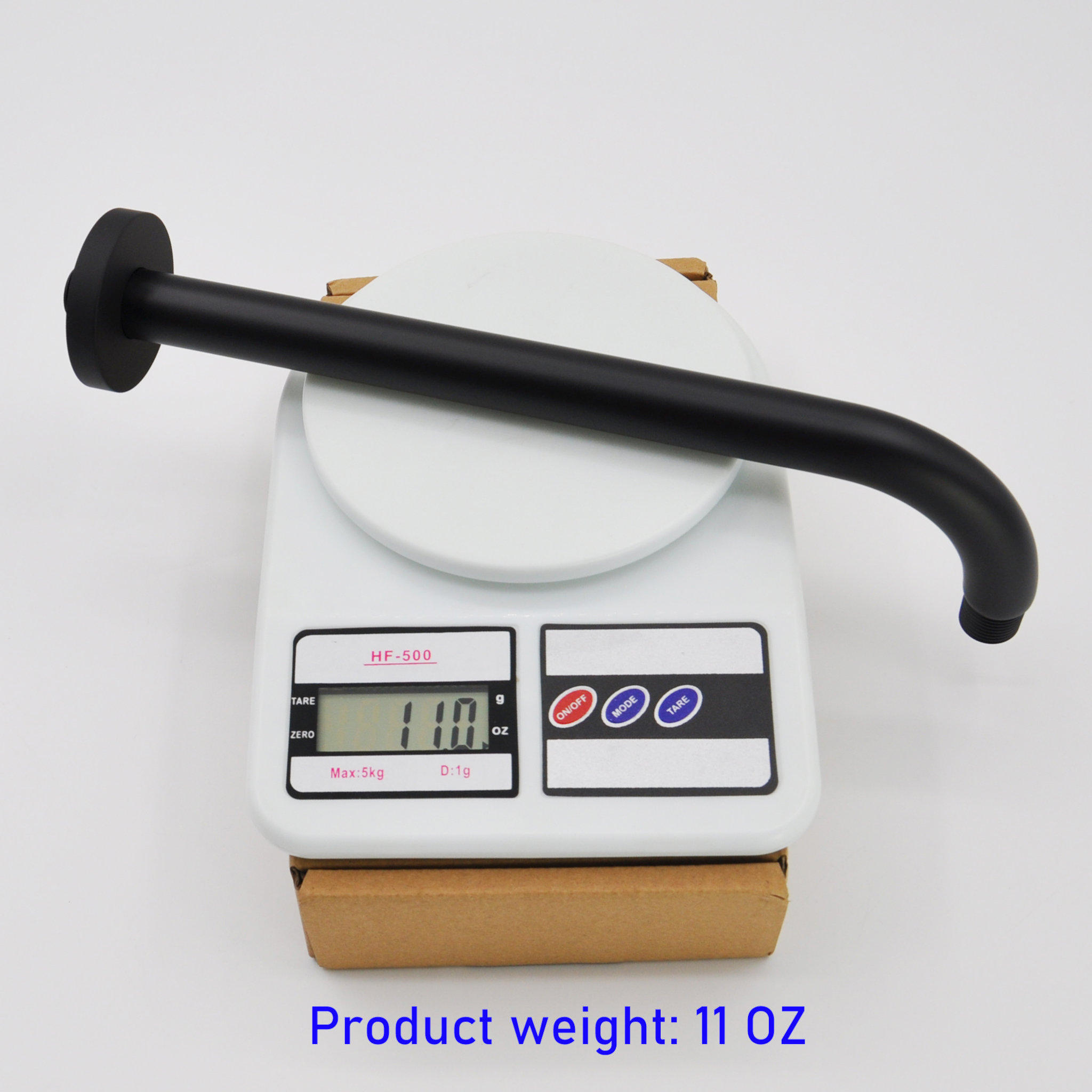 Aquaiaw Shower Arm and O-Ring Flange, 12 inch, Solid Brass, Round, Both Soldered 1/2 NPT Tapered Threads, Wall Mount, Matte Black