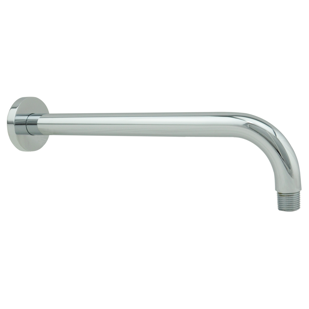 Aquaiaw Shower Arm and O-Ring Flange, 12 inch, Solid Brass, Round, Both Soldered 1/2 NPT Tapered Threads, Wall Mount, Polished Chrome