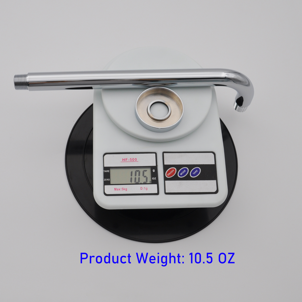 Aquaiaw Shower Arm and O-Ring Flange, 12 inch, Solid Brass, Round, Both Soldered 1/2 NPT Tapered Threads, Wall Mount, Polished Chrome