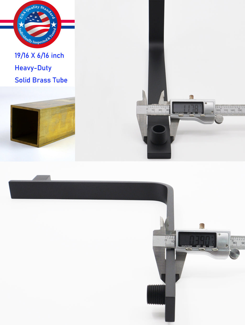 Aquaiaw High Rise Shower Arm and Flange, 16 inch, Solid Brass, Square, Both 1/2 NPT Tapered Threads, Gooseneck Wall Mount, Matte Black