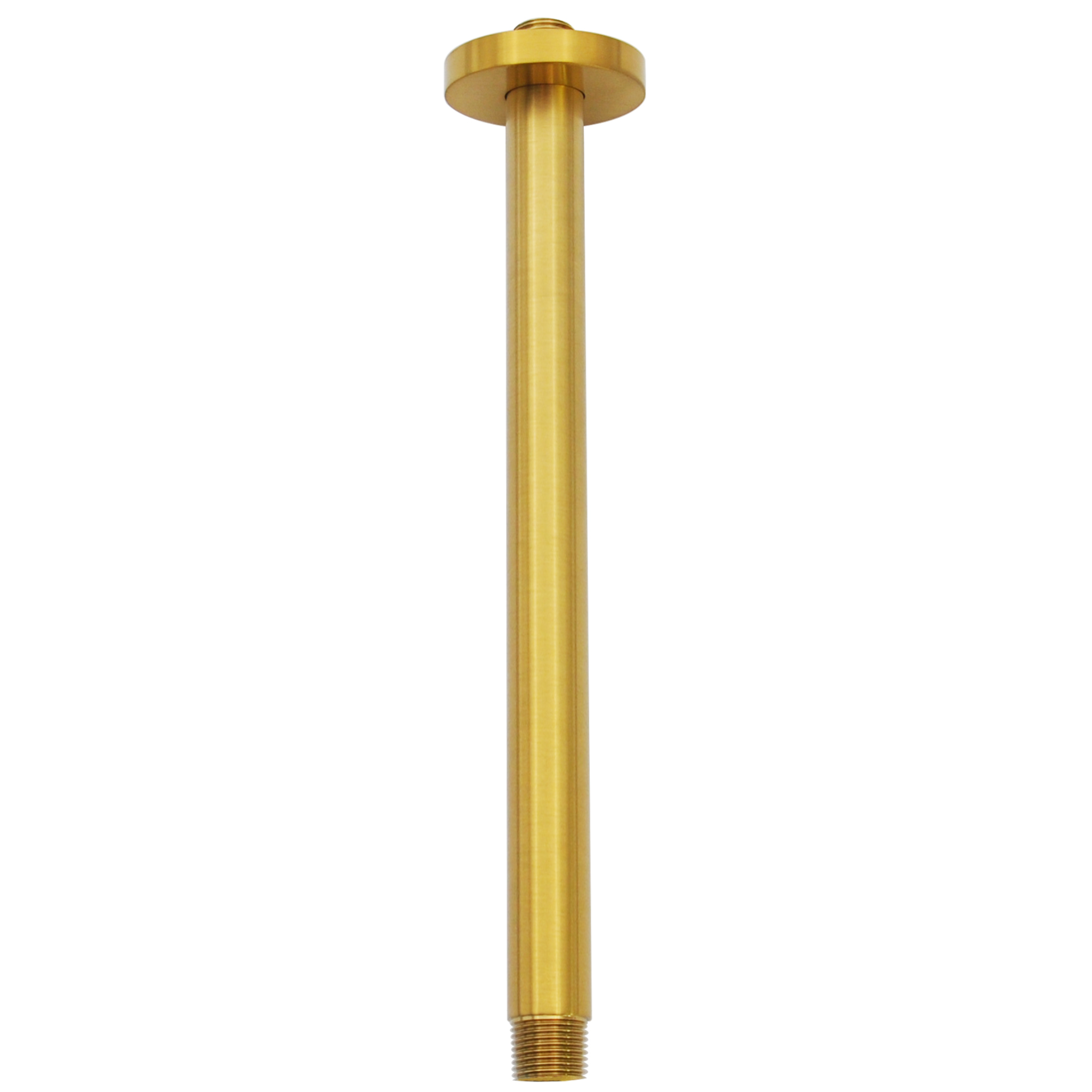Aquaiaw Shower Arm and O-Ring Flange, 12 inch, Solid Brass, Round, Both Soldered 1/3 NPT Tapered Threads, Ceiling Mount, Brushed Gold