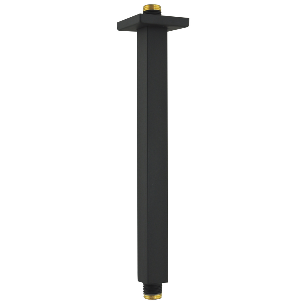 Aquaiaw Square Shower Arm and Anti-Scratch O-Ring Flange, 12 inch, Solid Brass, Both Soldered 1/2 NPT Tapered Threads, Ceiling Mount, Matte Black