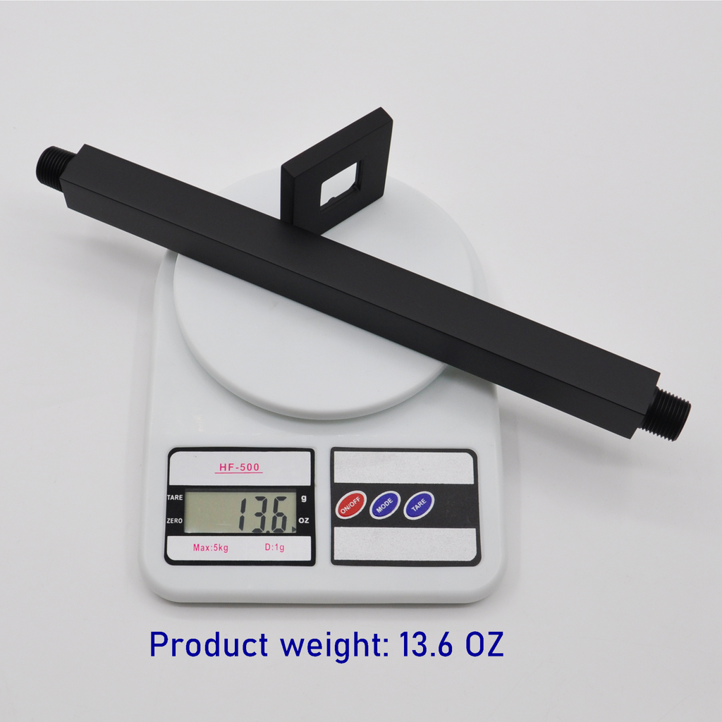 Aquaiaw Square Shower Arm and Anti-Scratch O-Ring Flange, 12 inch, Solid Brass, Both Soldered 1/2 NPT Tapered Threads, Ceiling Mount, Matte Black