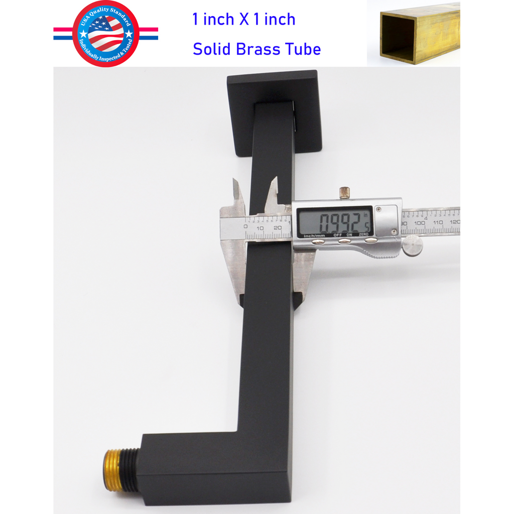 Aquaiaw Square Shower Arm and Anti-Scratch O-Ring Flange, 12 inch, Solid Brass, Soldered 90 Degree Drop, Both Soldered 1/2 NPT Tapered Threads, Wall Mount, Matte Black