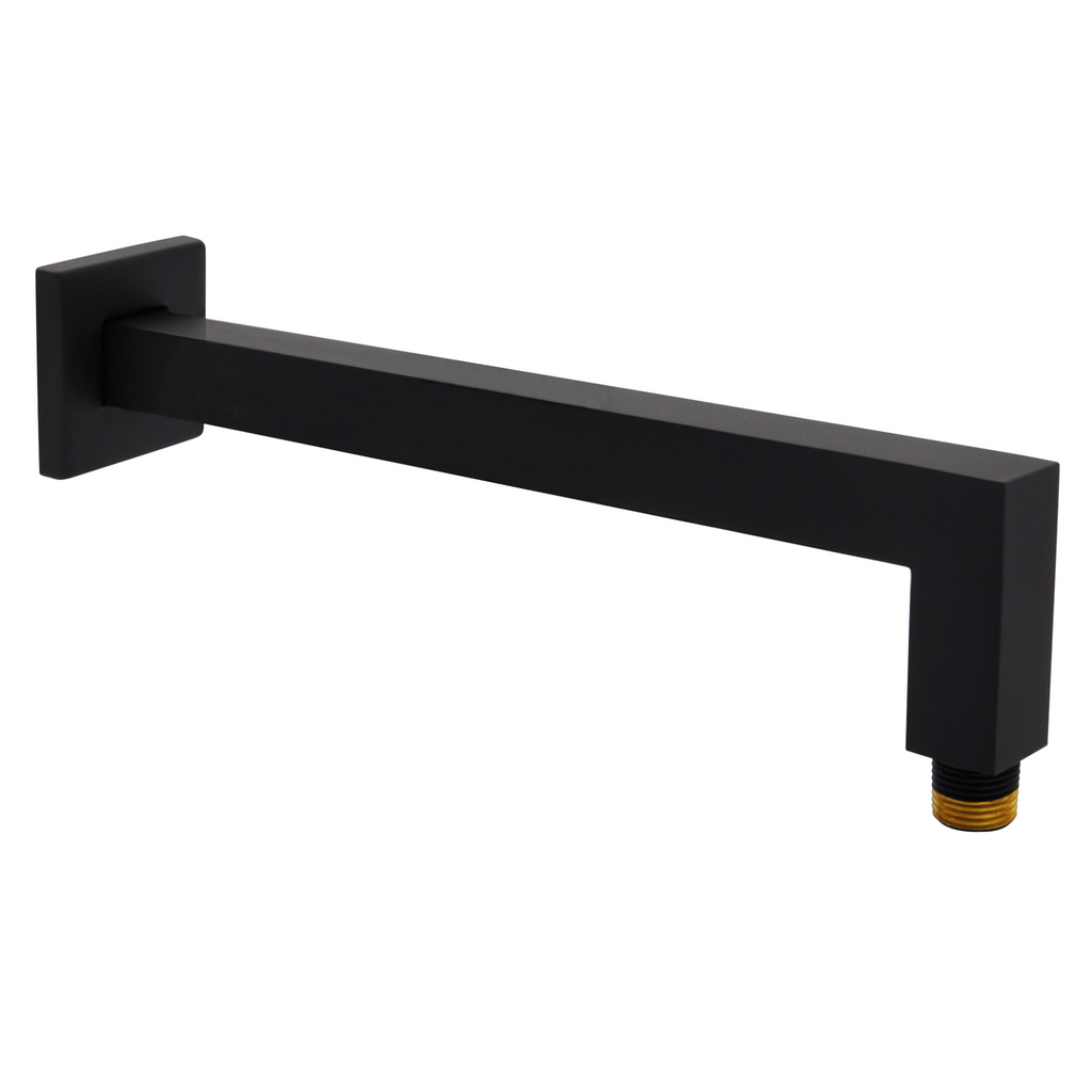 Aquaiaw Square Shower Arm and Anti-Scratch O-Ring Flange, 12 inch, Solid Brass, Soldered 90 Degree Drop, Both Soldered 1/2 NPT Tapered Threads, Wall Mount, Matte Black