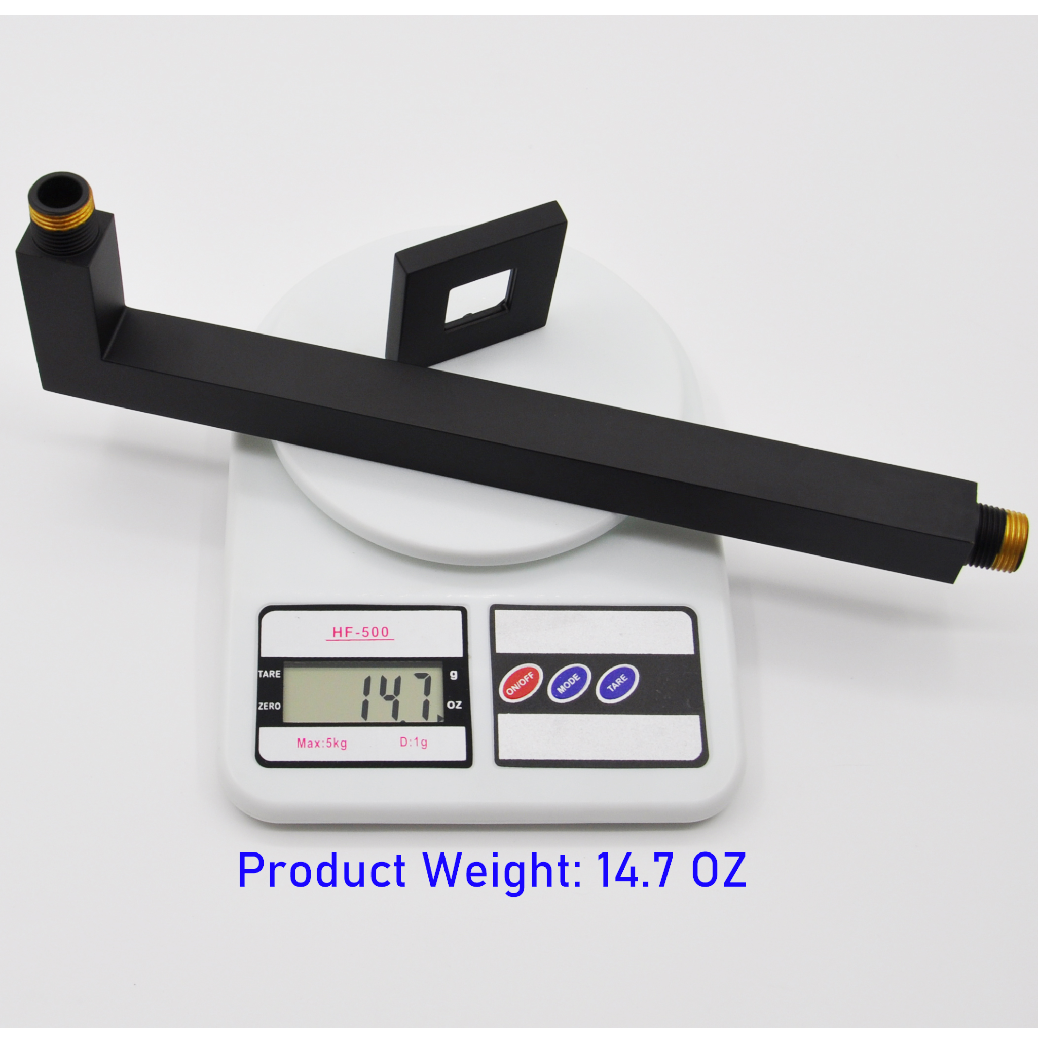 Aquaiaw Square Shower Arm and Anti-Scratch O-Ring Flange, 12 inch, Solid Brass, Soldered 90 Degree Drop, Both Soldered 1/2 NPT Tapered Threads, Wall Mount, Matte Black