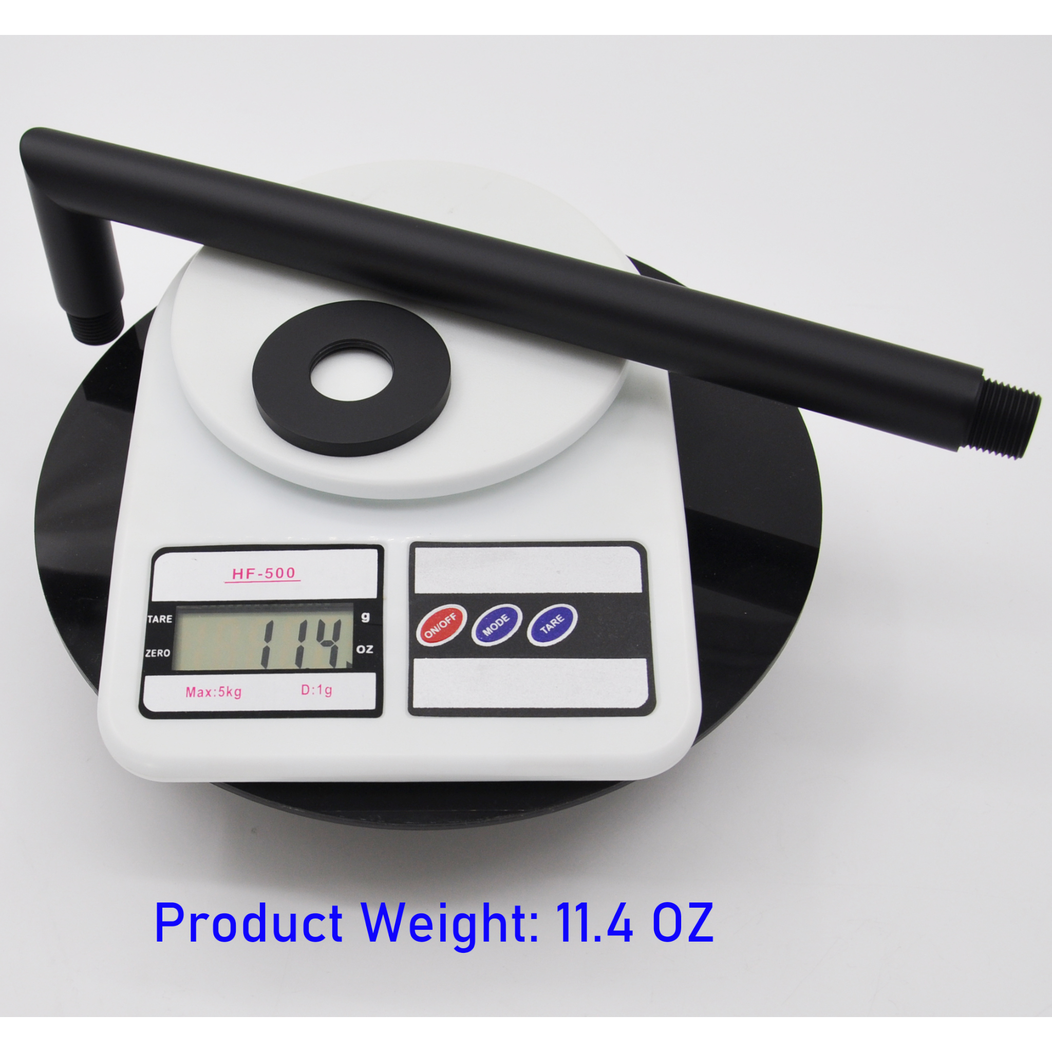 Aquaiaw Shower Arm and O-Ring Flange, 12 inch, Solid Brass, Round, Both Soldered 1/2 NPT Tapered Threads, Wall Mount, Soldered 90 Degree Drop, Matte Black