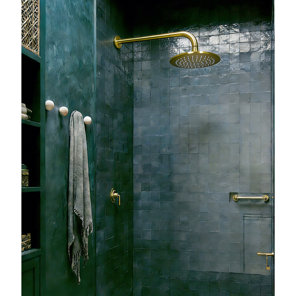 Aquaiaw Shower Arm and O-Ring Flange, 16 inch, Solid Brass, Round, Both Soldered 1/2 NPT Tapered Threads, Wall Mount, Brushed Gold