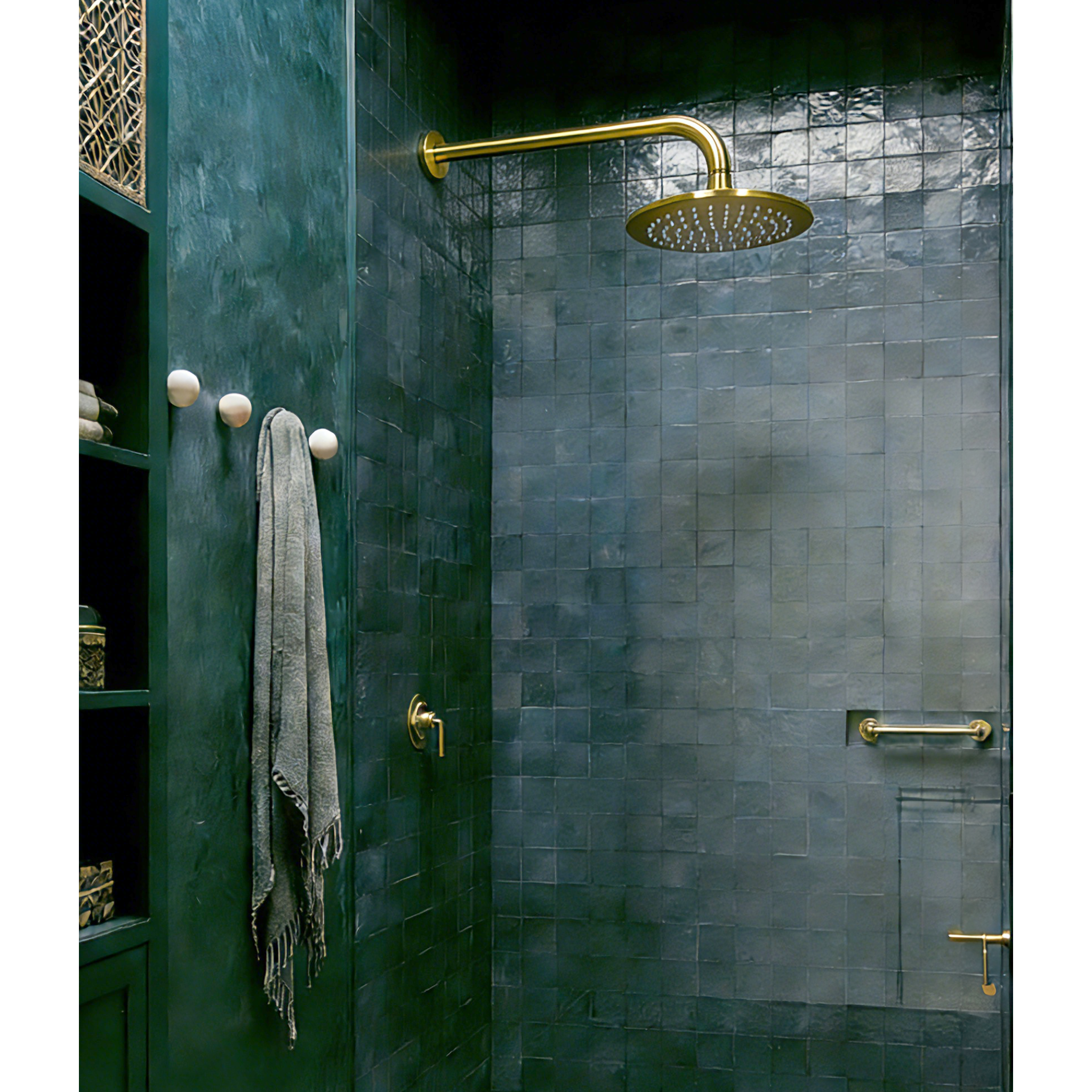 Aquaiaw Shower Arm and O-Ring Flange, 16 inch, Solid Brass, Round, Both Soldered 1/2 NPT Tapered Threads, Wall Mount, Brushed Gold