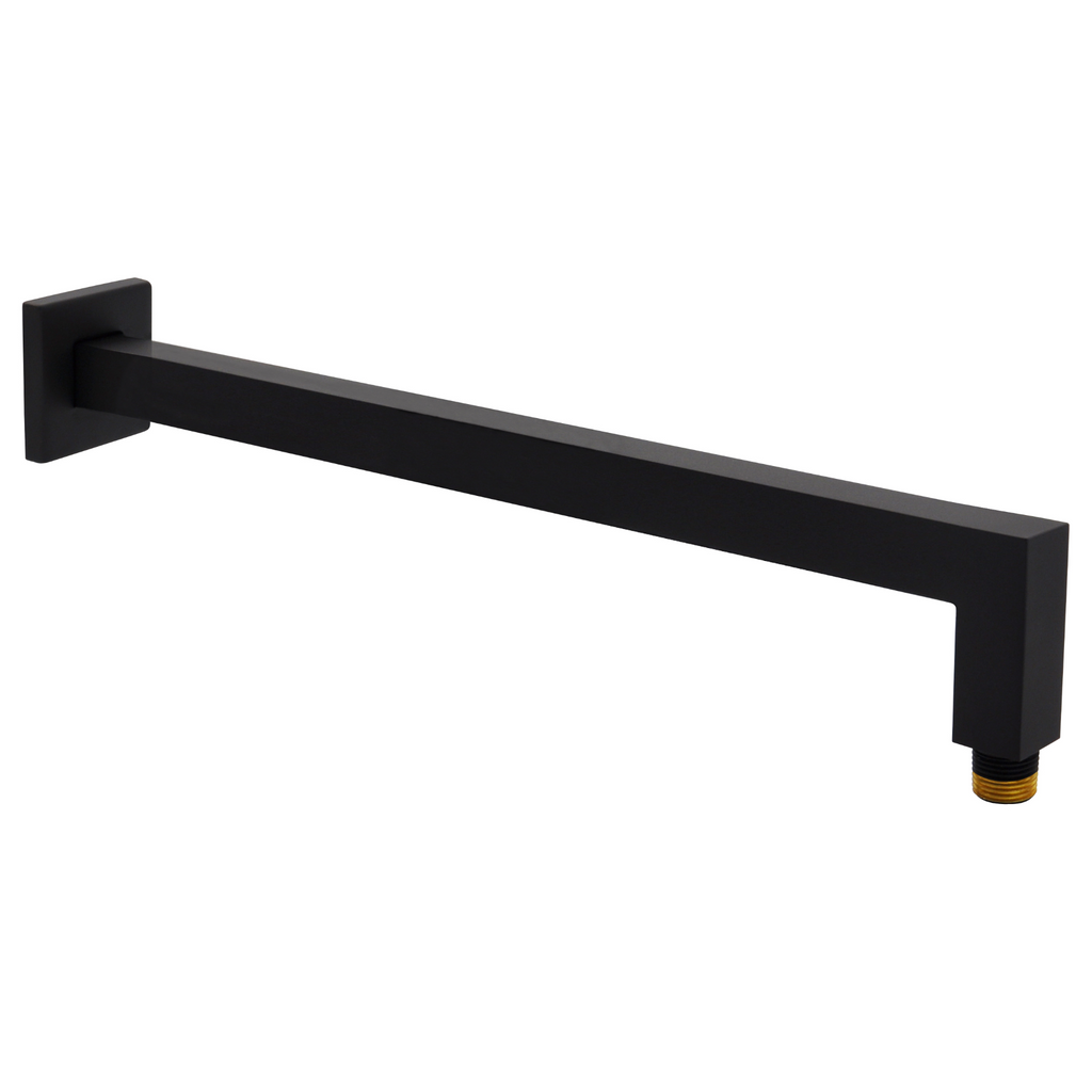 Aquaiaw Square Shower Arm and Anti-Scratch O-Ring Flange, 16 inch, Solid Brass, Soldered 90 Degree Drop, Both Soldered 1/2 NPT Tapered Threads, Wall Mount, Matte Black