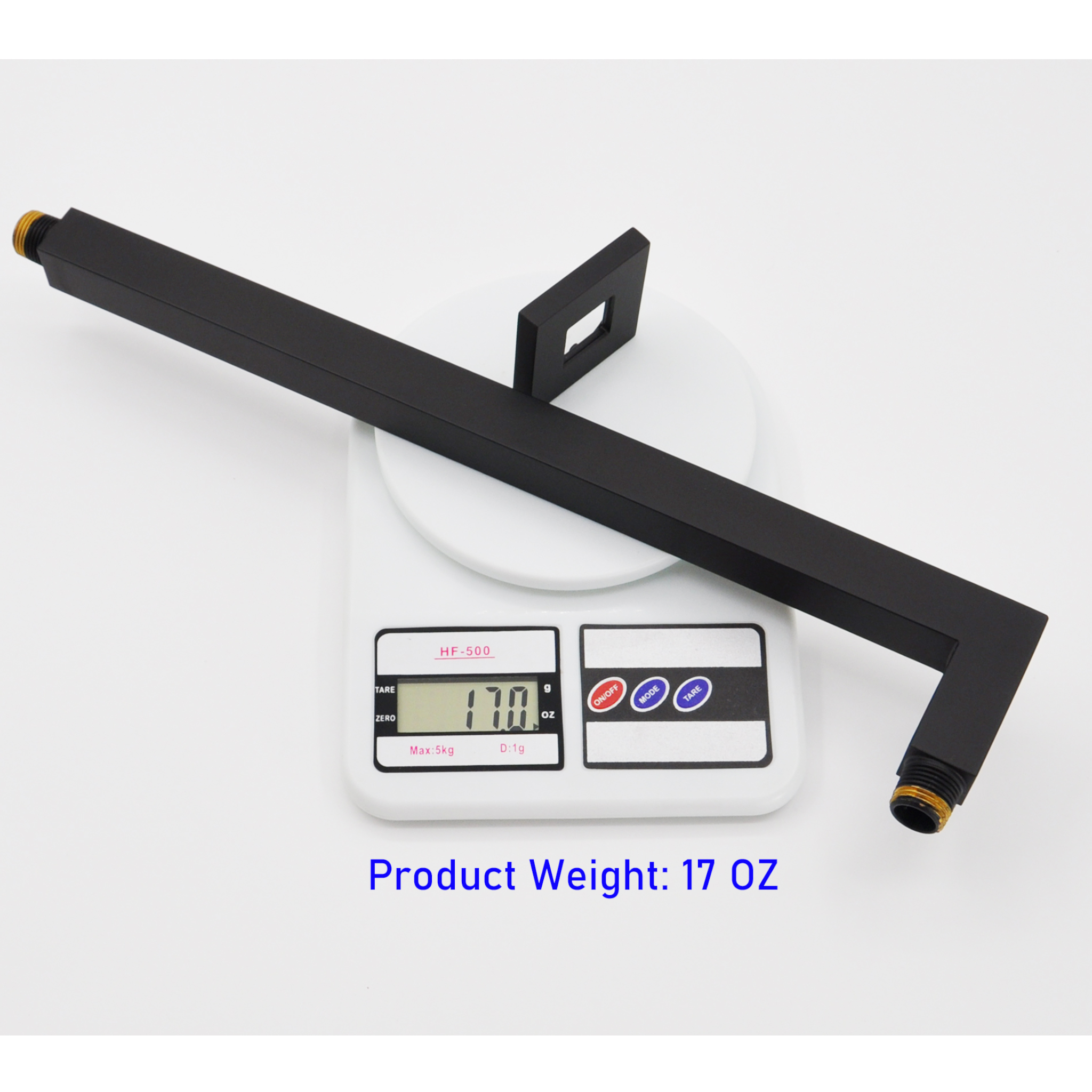 Aquaiaw Square Shower Arm and Anti-Scratch O-Ring Flange, 16 inch, Solid Brass, Soldered 90 Degree Drop, Both Soldered 1/2 NPT Tapered Threads, Wall Mount, Matte Black