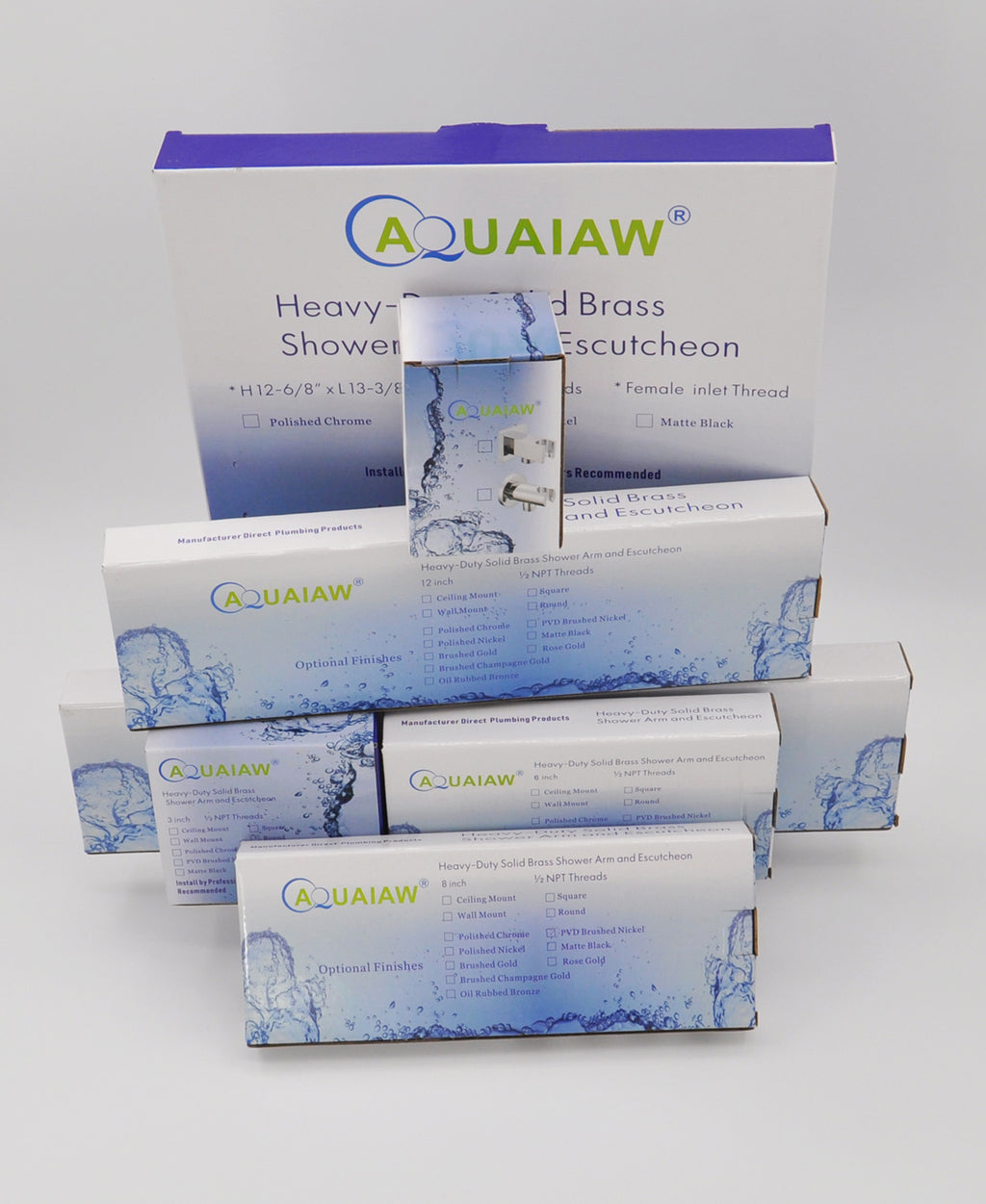 Aquaiaw Square Shower Arm and Anti-Scratch O-Ring Flange, 3 inch, Solid Brass, Both Soldered 1/2 NPT Tapered Threads, Ceiling Mount, PVD Brushed Nickel