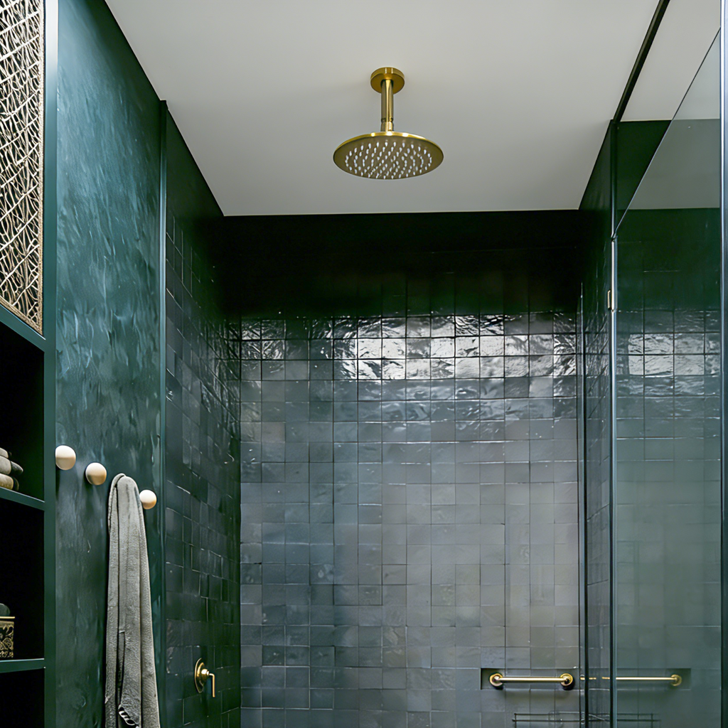 Aquaiaw Shower Arm and O-Ring Flange, 3 inch, Solid Brass, Round, Both Soldered 1/2 NPT Tapered Threads, Ceiling Mount, Brushed Gold