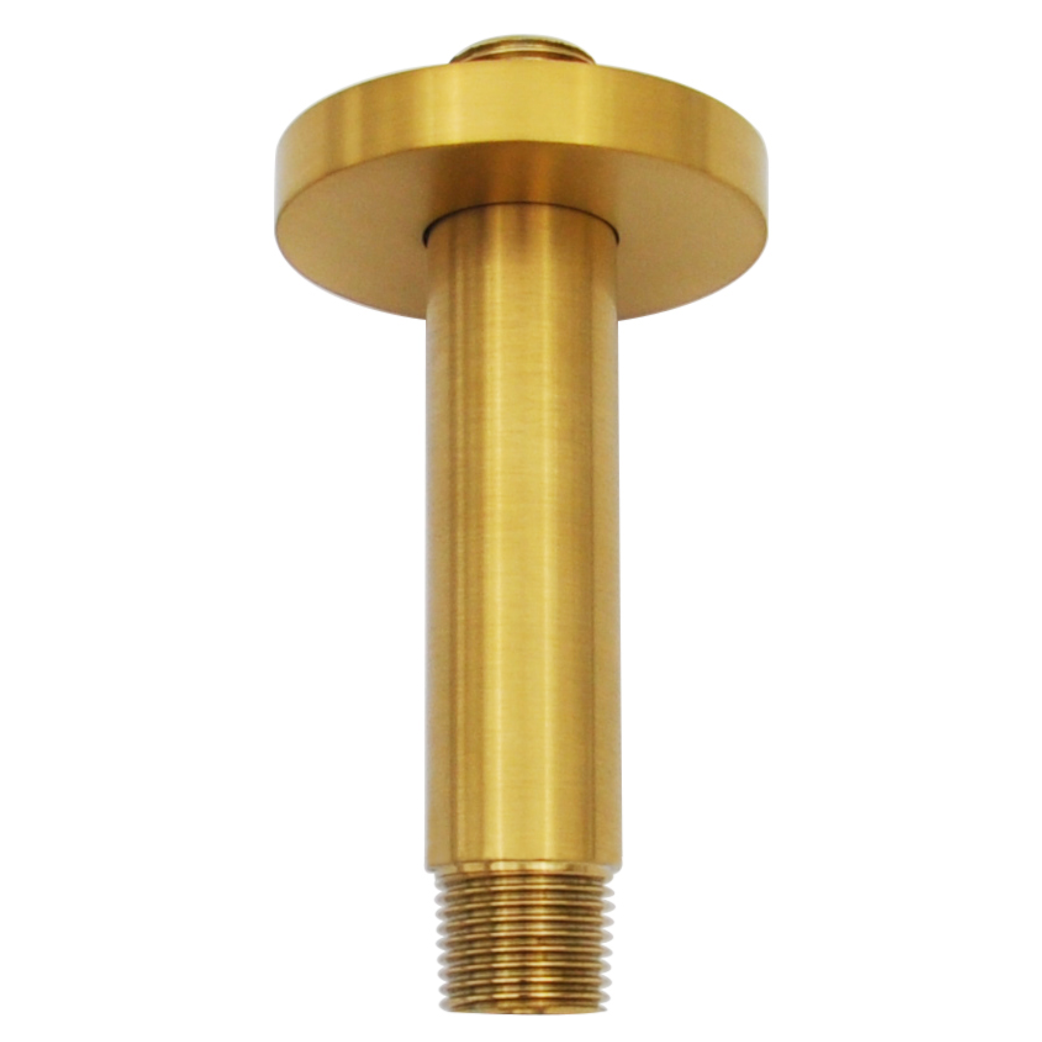 Aquaiaw Shower Arm and O-Ring Flange, 3 inch, Solid Brass, Round, Both Soldered 1/2 NPT Tapered Threads, Ceiling Mount, Brushed Gold
