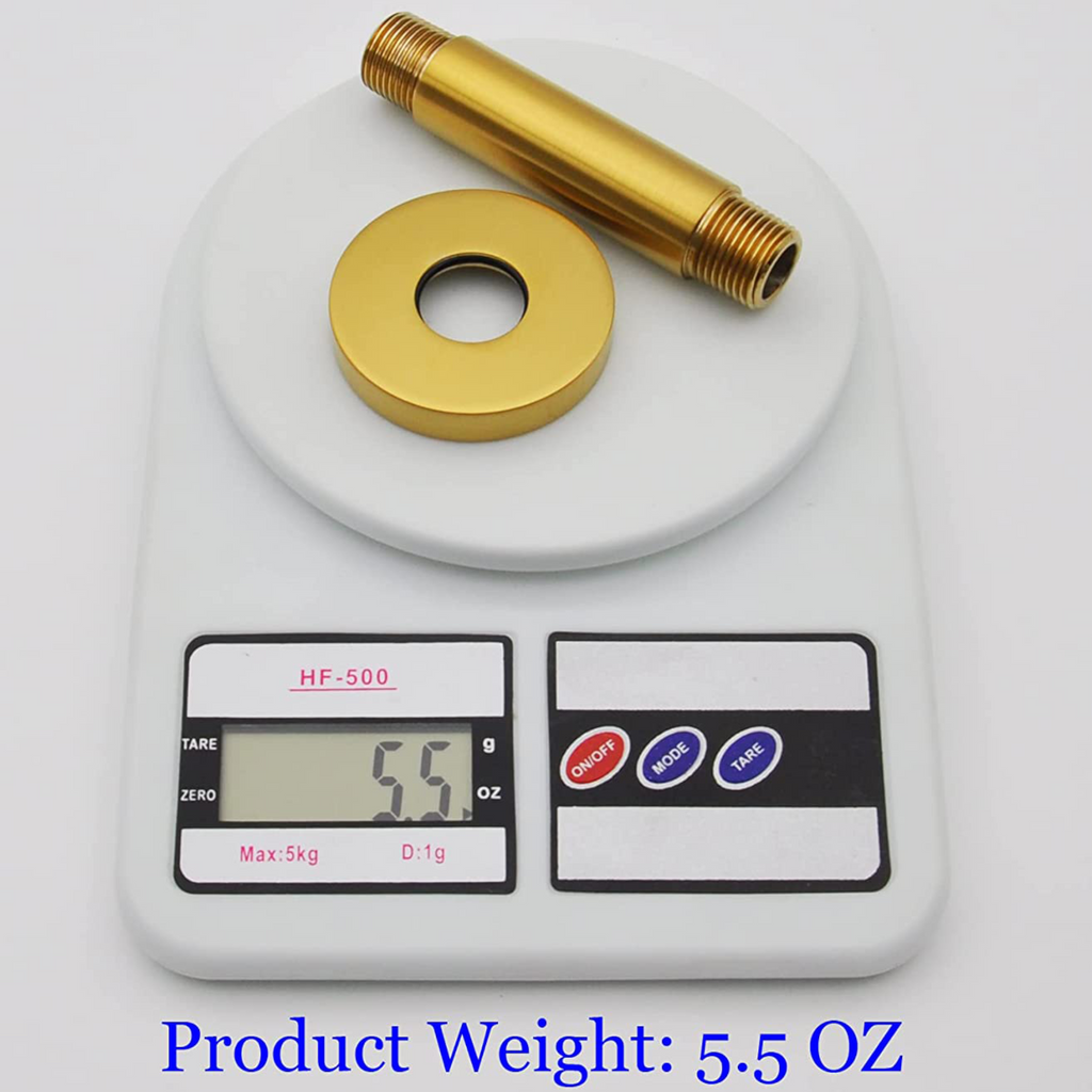 Aquaiaw Shower Arm and O-Ring Flange, 3 inch, Solid Brass, Round, Both Soldered 1/2 NPT Tapered Threads, Ceiling Mount, Brushed Gold