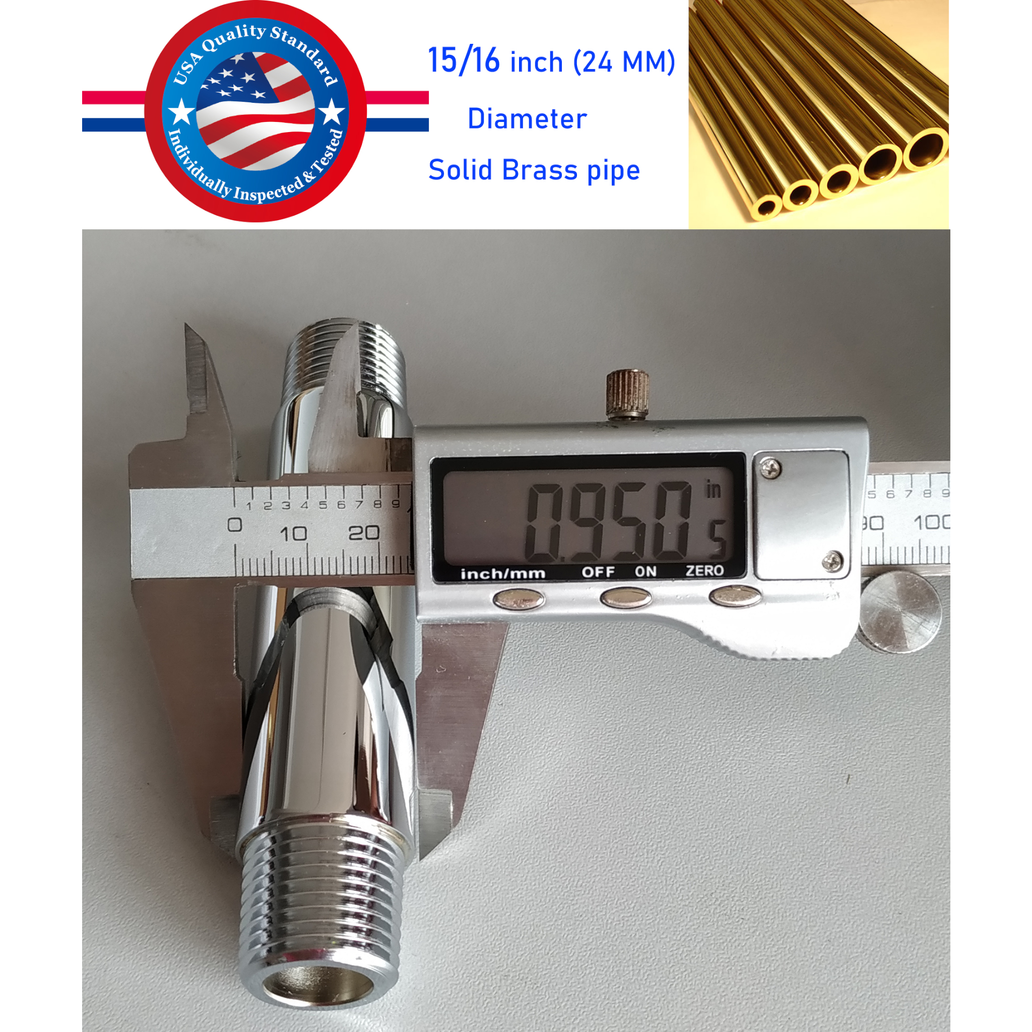 Aquaiaw Shower Arm and O-Ring Flange, 3 inch, Solid Brass, Round, Both Soldered 1/2 NPT Tapered Threads, Ceiling Mount, Polished Chrome