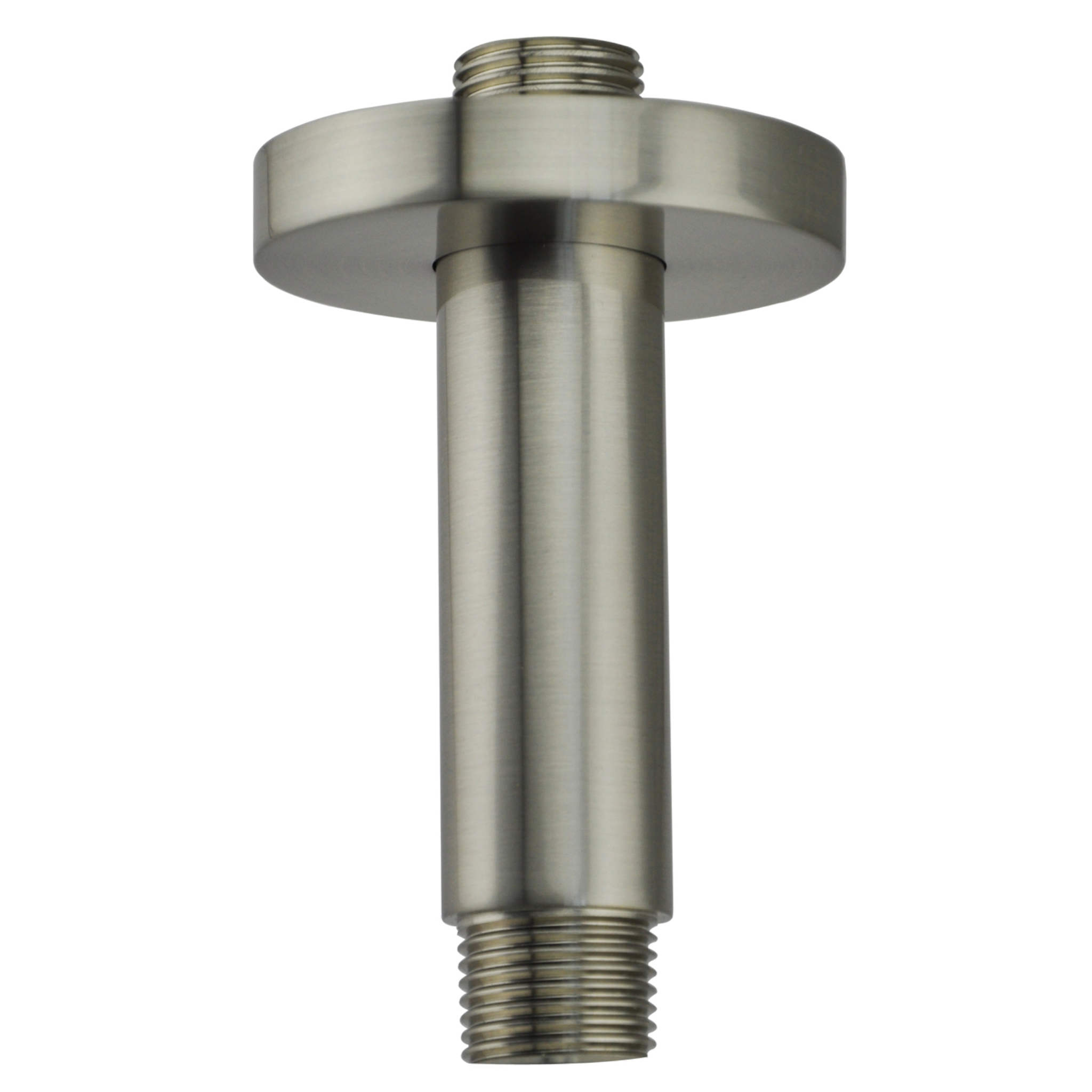 Aquaiaw Shower Arm and O-Ring Flange, 3 inch, Solid Brass, Round, Both Soldered 1/2 NPT Tapered Threads, Ceiling Mount, PVD Brushed Nickel