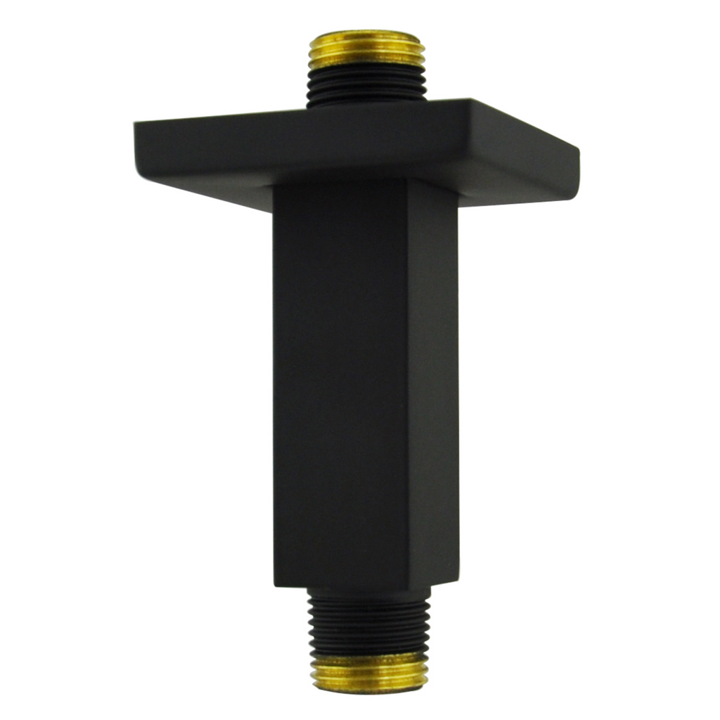 Aquaiaw Square Shower Arm and Anti-Scratch O-Ring Flange, 3 inch, Solid Brass, Both Soldered 1/2 NPT Tapered Threads, Ceiling Mount, Matte Black