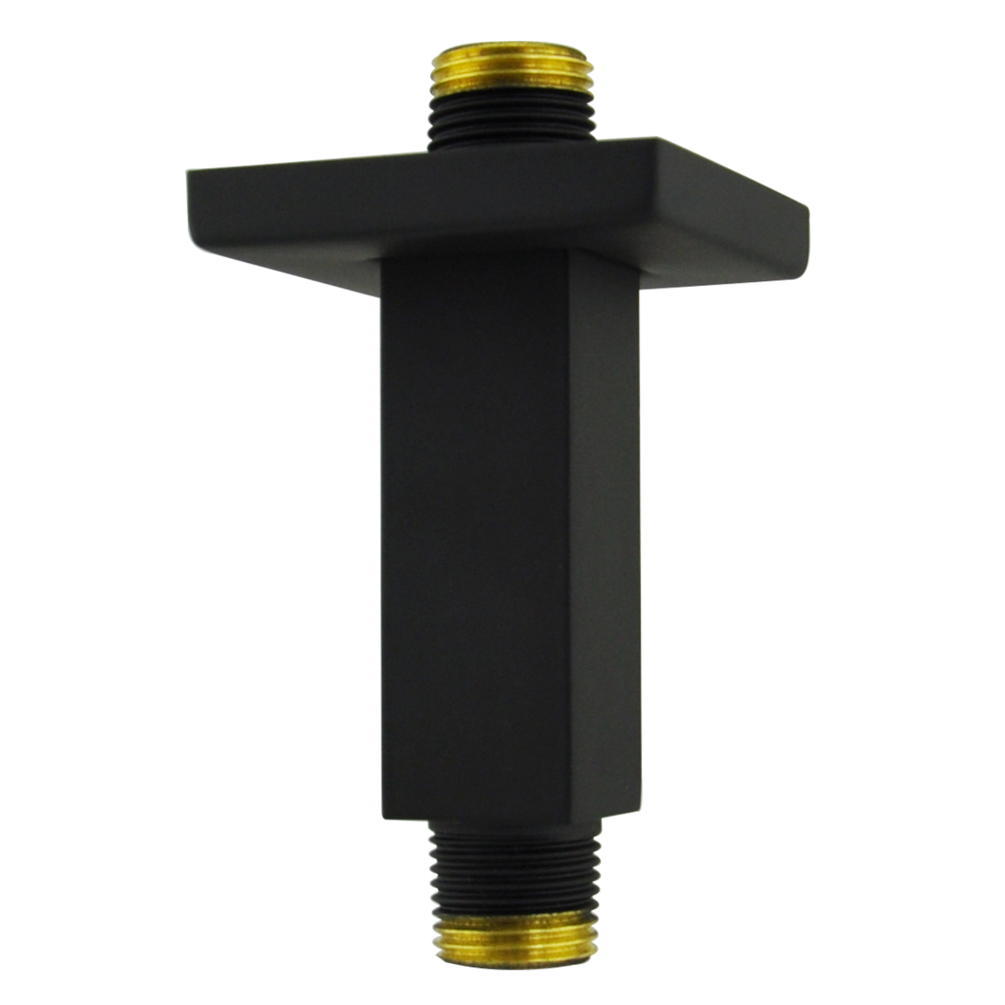 Aquaiaw Square Shower Arm and Anti-Scratch O-Ring Flange, 3 inch, Solid Brass, Both Soldered 1/2 NPT Tapered Threads, Ceiling Mount, Matte Black