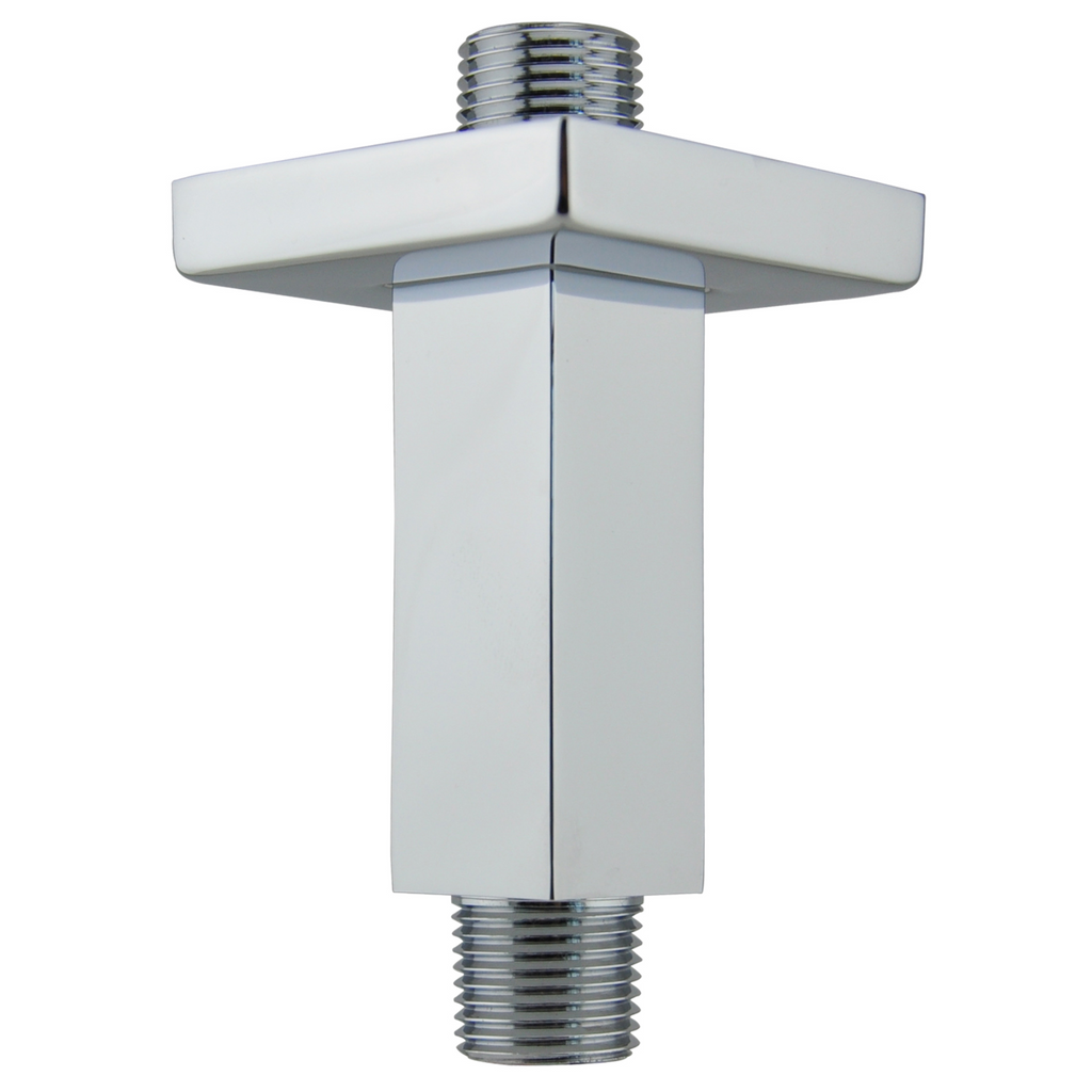 Aquaiaw Square Shower Arm and Anti-Scratch O-Ring Flange, 3 inch, Solid Brass, Both Soldered 1/2 NPT Tapered Threads, Ceiling Mount, Polished Chrome