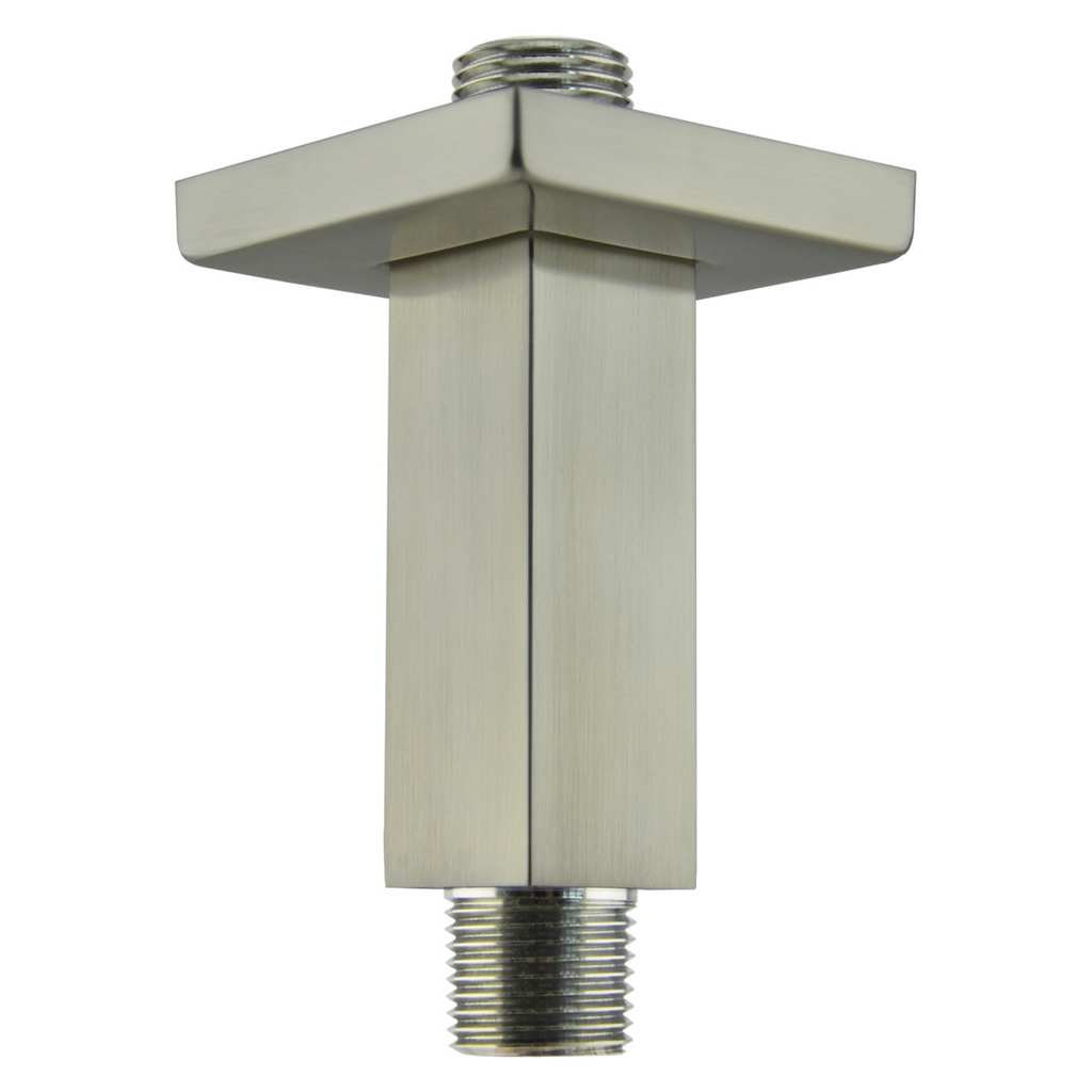 Aquaiaw Square Shower Arm and Anti-Scratch O-Ring Flange, 3 inch, Solid Brass, Both Soldered 1/2 NPT Tapered Threads, Ceiling Mount, PVD Brushed Nickel