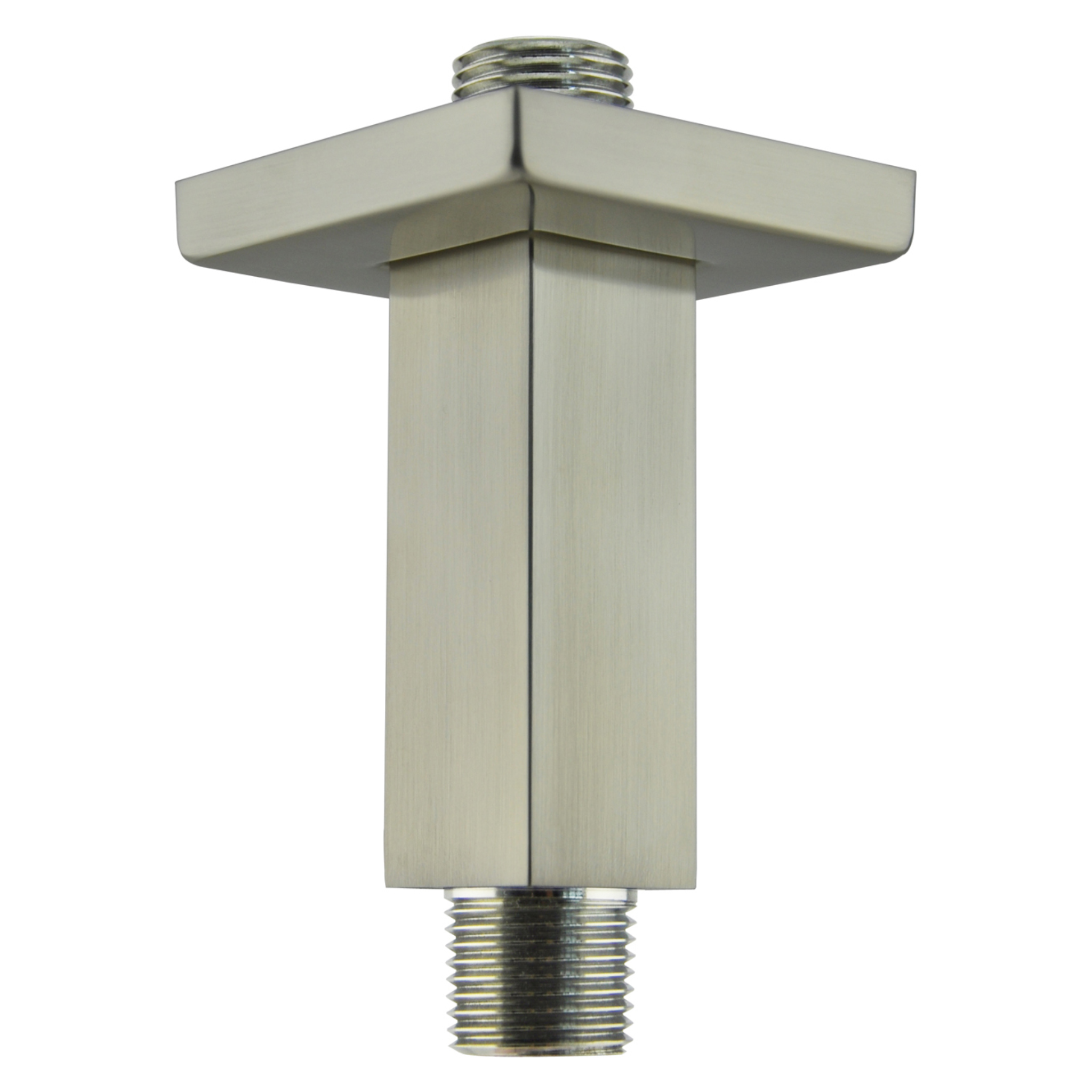 Aquaiaw Square Shower Arm and Anti-Scratch O-Ring Flange, 3 inch, Solid Brass, Both Soldered 1/2 NPT Tapered Threads, Ceiling Mount, PVD Brushed Nickel