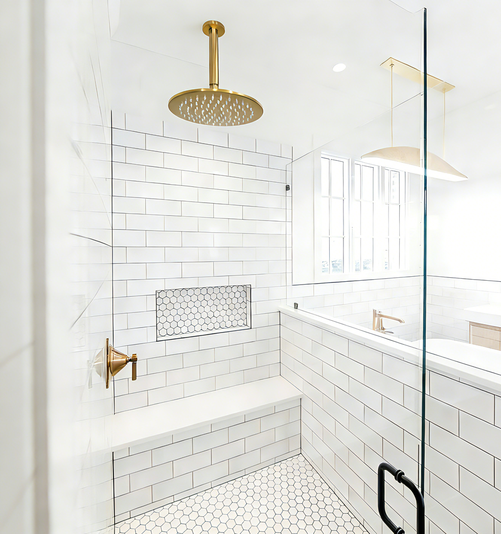 Aquaiaw Shower Arm and O-Ring Flange, 8 inch, Solid Brass, Round, Both Soldered 1/2 NPT Tapered Threads, Ceiling Mount, Brushed Gold