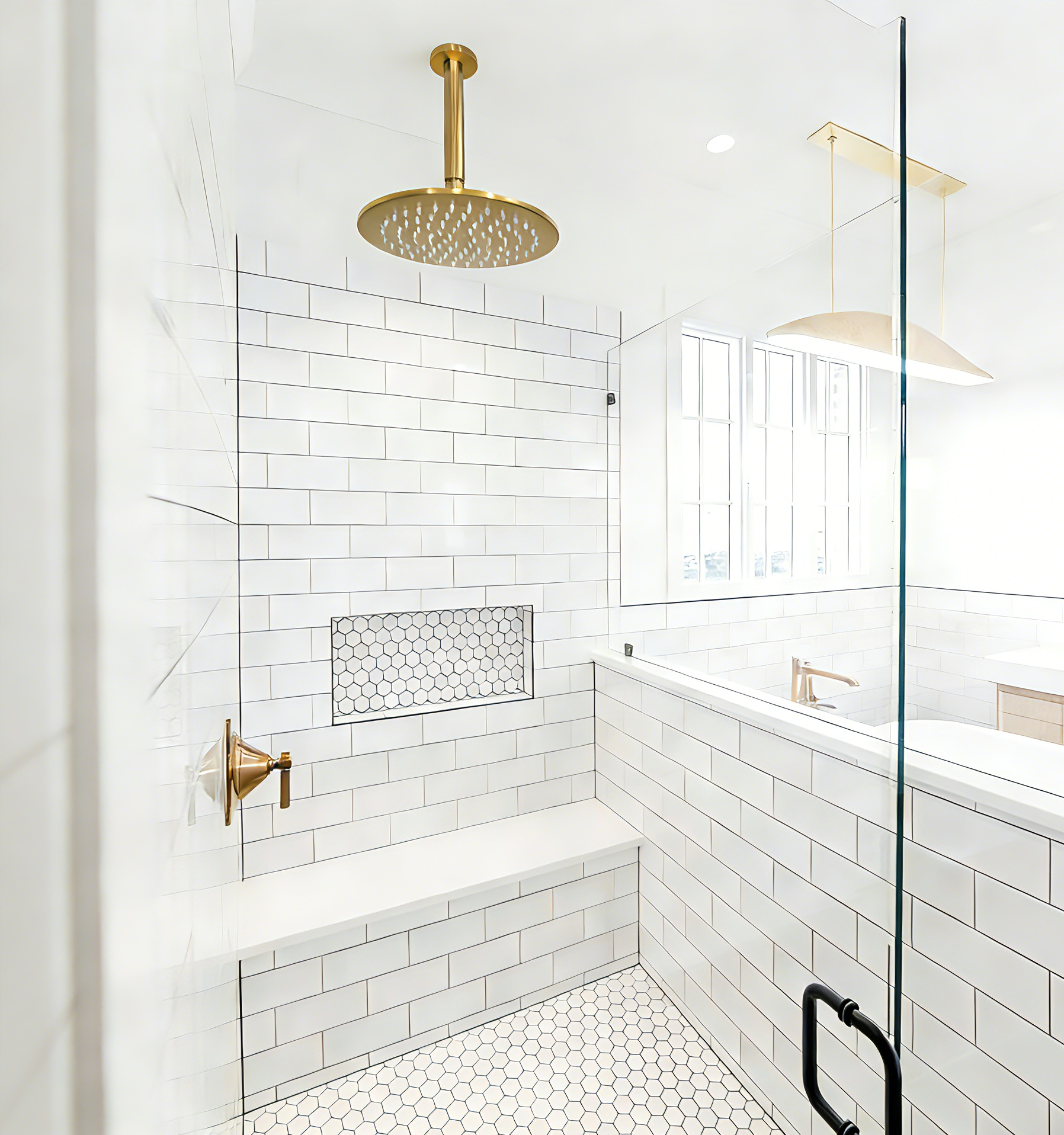 Aquaiaw Shower Arm and O-Ring Flange, 8 inch, Solid Brass, Round, Both Soldered 1/2 NPT Tapered Threads, Ceiling Mount, Brushed Gold