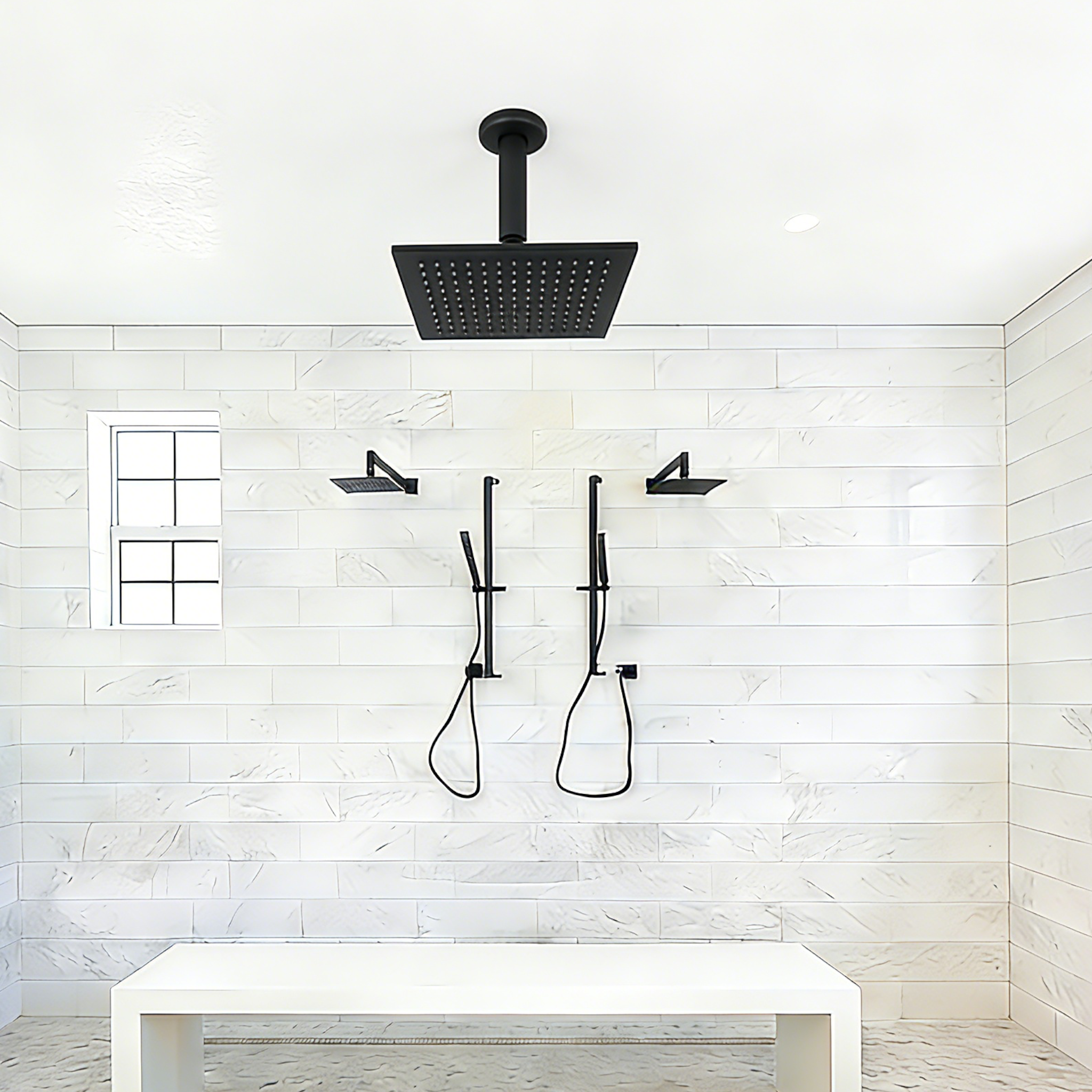 Aquaiaw Shower Arm and O-Ring Flange, 6 inch, Solid Brass, Round, Both Soldered 1/2 NPT Tapered Threads, Ceiling Mount, Matte Black