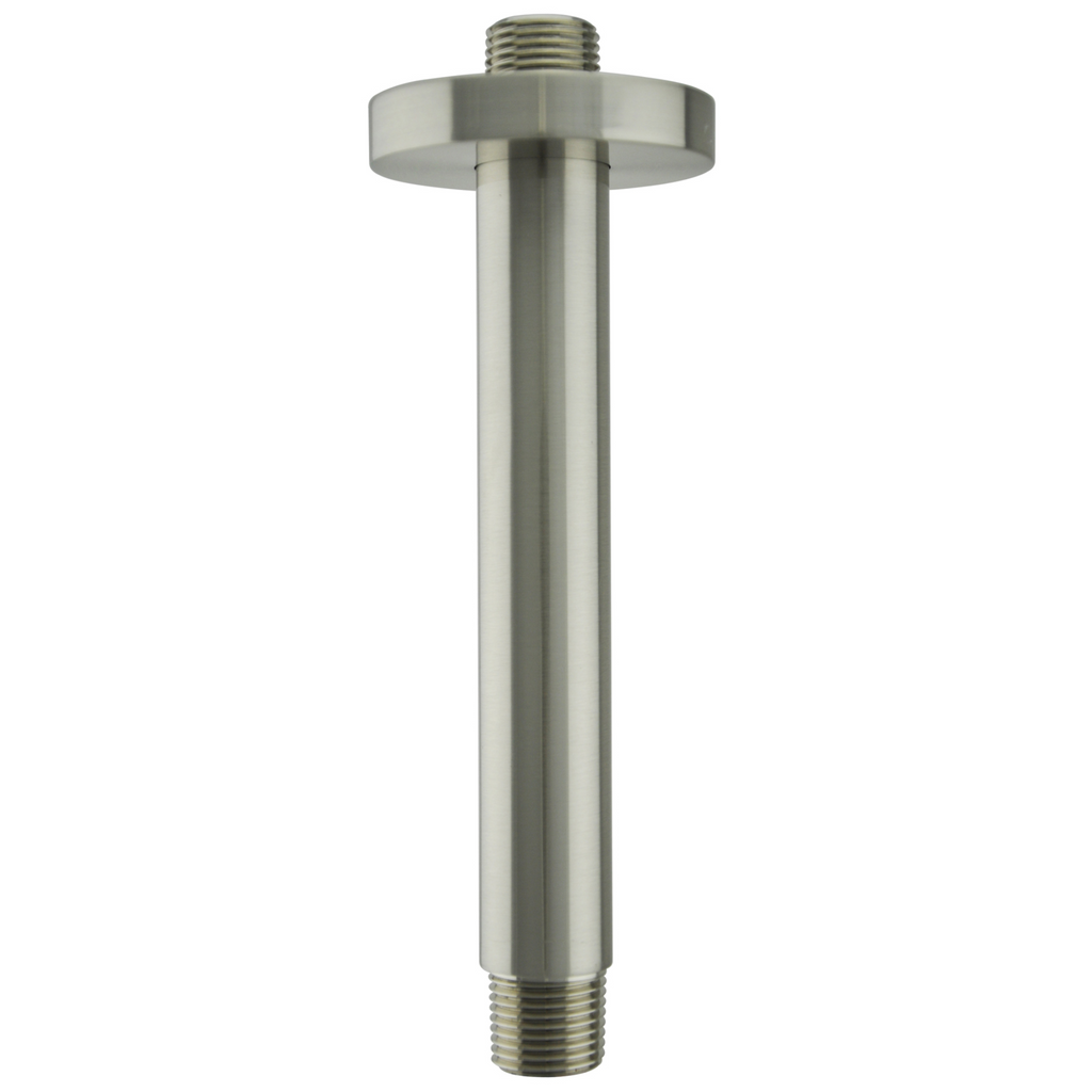 Aquaiaw Shower Arm and O-Ring Flange, 6 inch, Solid Brass, Round, Both Soldered 1/2 NPT Tapered Threads, Ceiling Mount, PVD Brushed Nickel