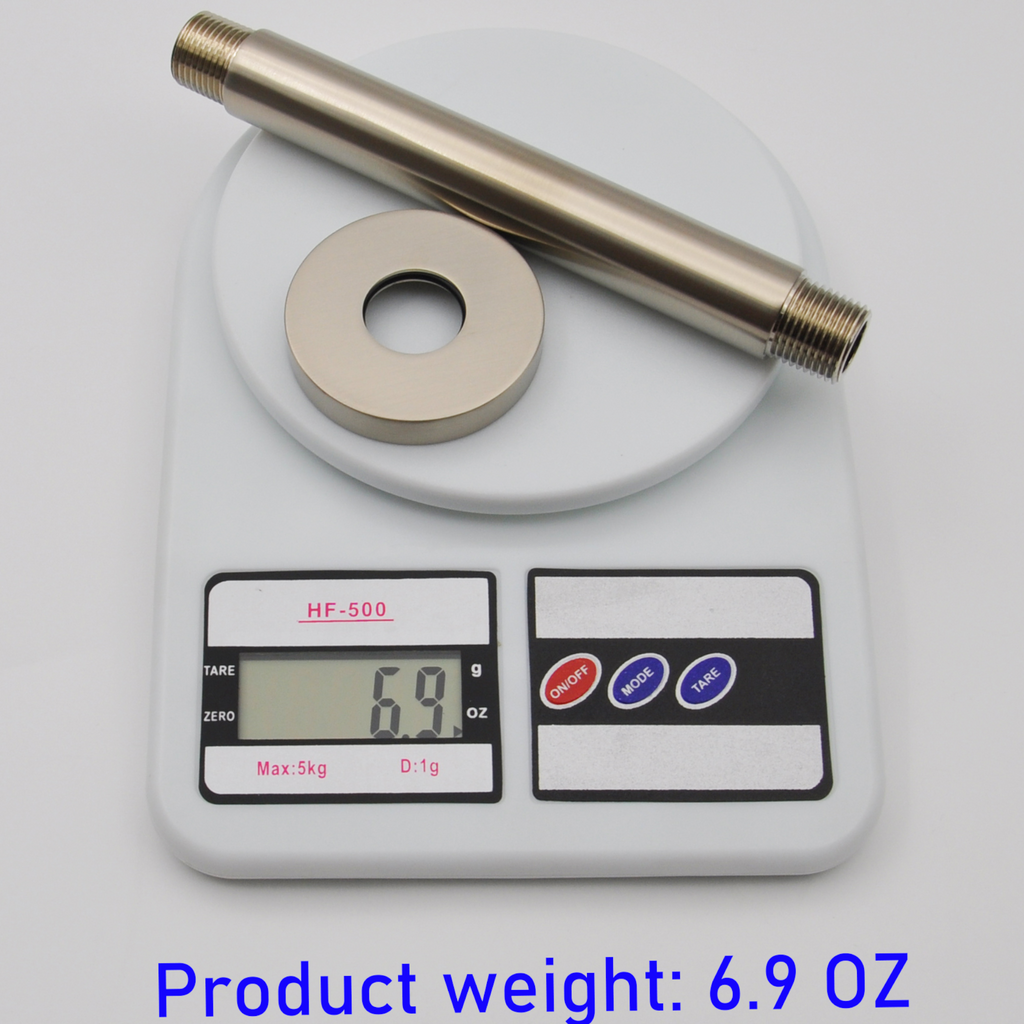 Aquaiaw Shower Arm and O-Ring Flange, 6 inch, Solid Brass, Round, Both Soldered 1/2 NPT Tapered Threads, Ceiling Mount, PVD Brushed Nickel