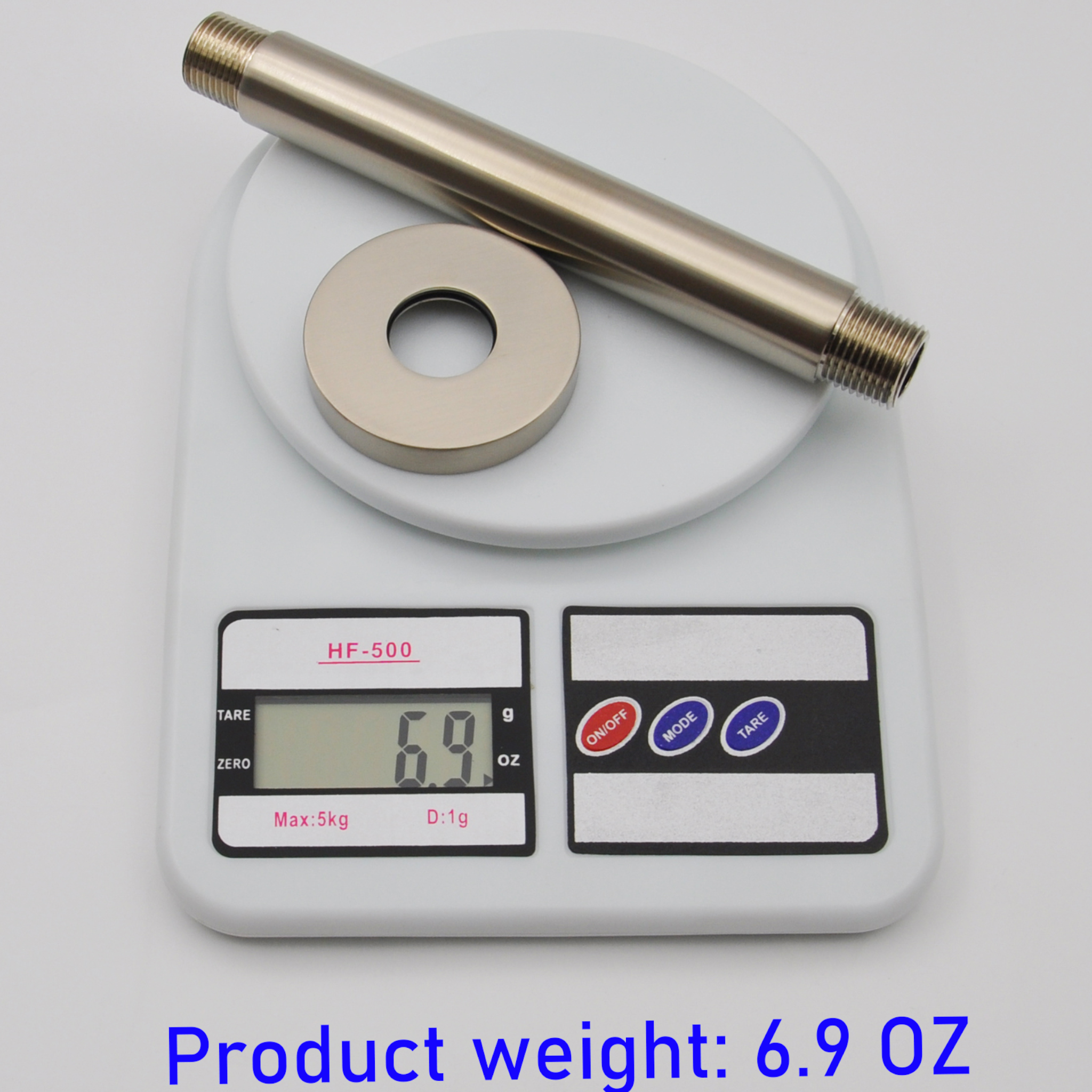 Aquaiaw Shower Arm and O-Ring Flange, 6 inch, Solid Brass, Round, Both Soldered 1/2 NPT Tapered Threads, Ceiling Mount, PVD Brushed Nickel