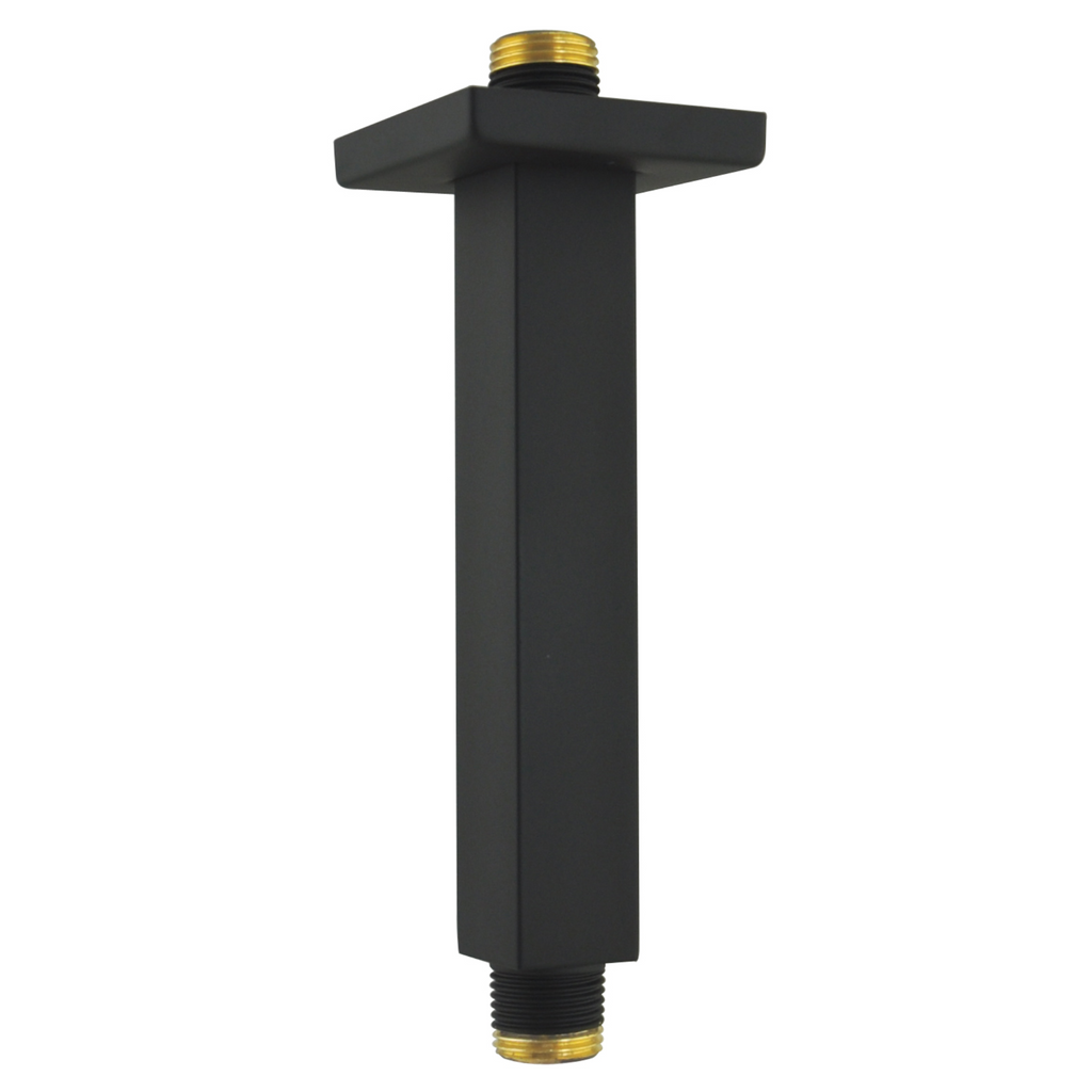 Aquaiaw Square Shower Arm and Anti-Scratch O-Ring Flange, 6 inch, Solid Brass, Both Soldered 1/2 NPT Tapered Threads, Ceiling Mount, Matte Black