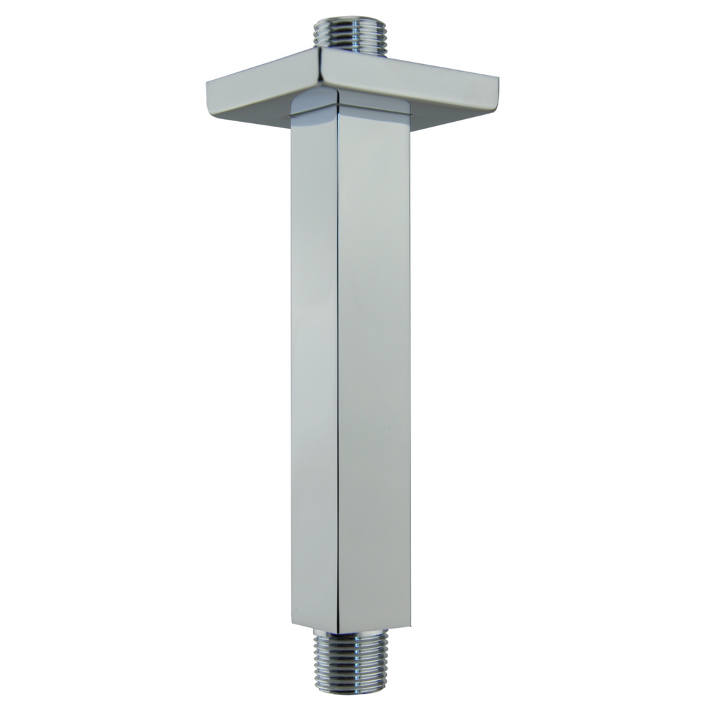 Aquaiaw Square Shower Arm and Anti-Scratch O-Ring Flange, 6 inch, Solid Brass, Both Soldered 1/2 NPT Tapered Threads, Ceiling Mount, Polished Chrome