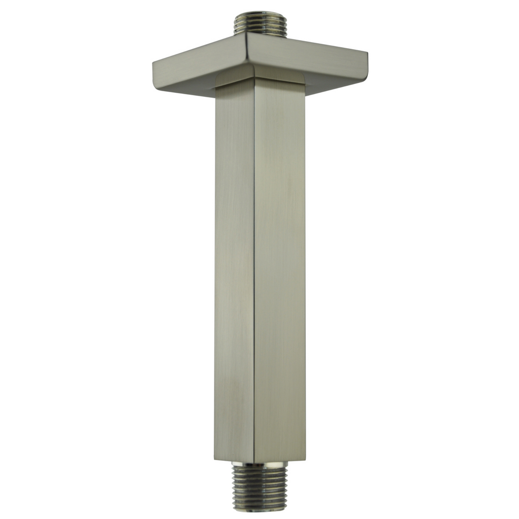 Aquaiaw Square Shower Arm and Anti-Scratch O-Ring Flange, 6 inch, Solid Brass, Both Soldered 1/2 NPT Tapered Threads, Ceiling Mount, PVD Brushed Nickel