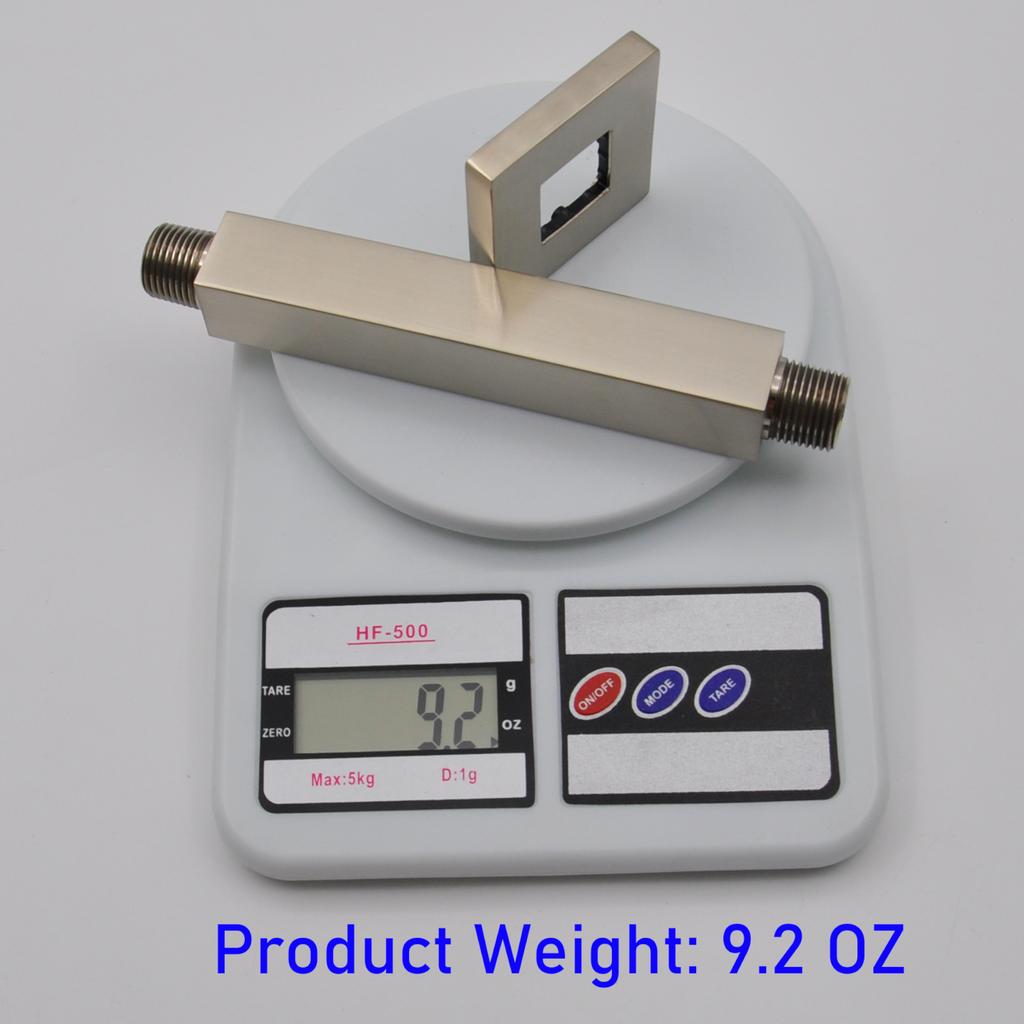 Aquaiaw Square Shower Arm and Anti-Scratch O-Ring Flange, 6 inch, Solid Brass, Both Soldered 1/2 NPT Tapered Threads, Ceiling Mount, PVD Brushed Nickel