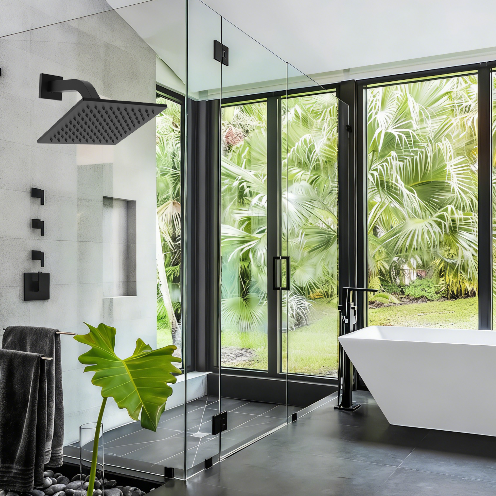 Aquaiaw Square Shower Arm and Anti-Scratch O-Ring Flange, 6 inch, Solid Brass, Both Soldered 1/2 NPT Tapered Threads, Wall Mount, Matte Black