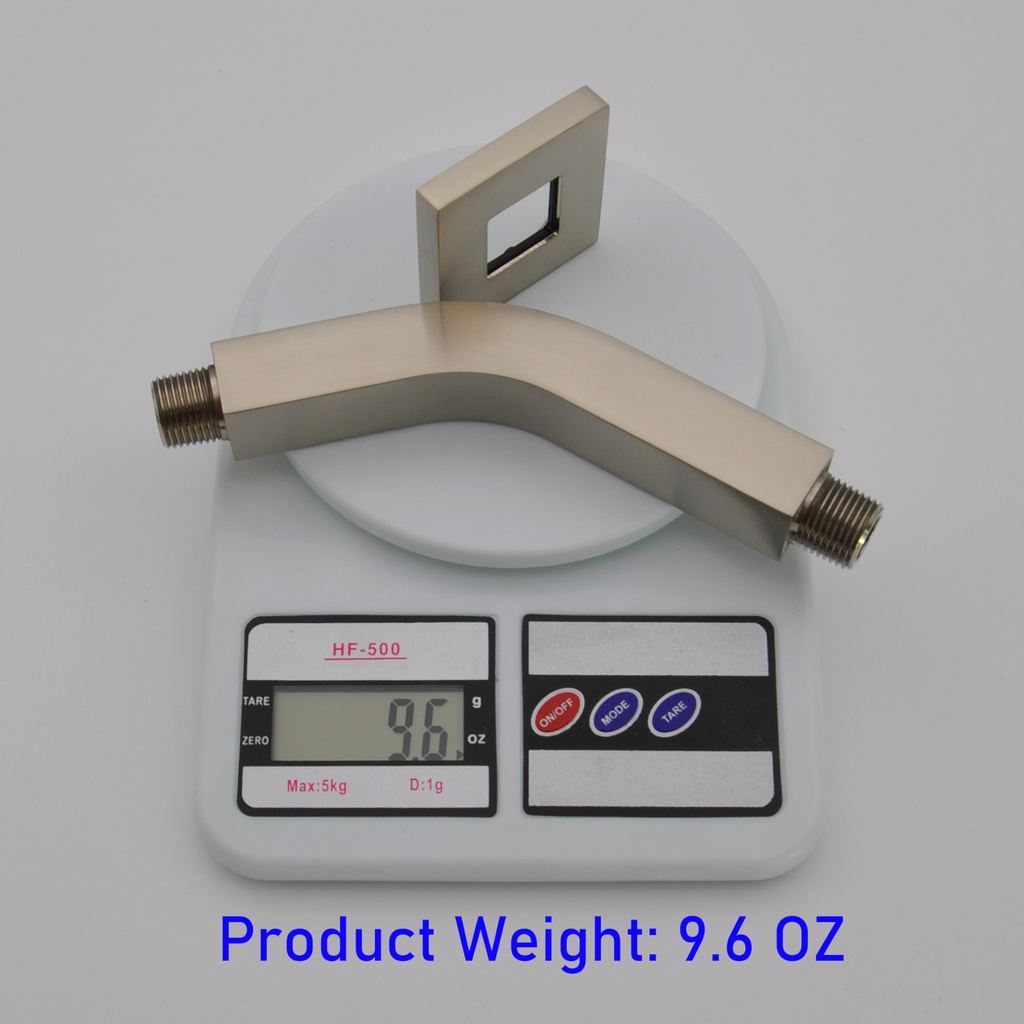 Aquaiaw Square Shower Arm and Anti-Scratch O-Ring Flange, 6 inch, Solid Brass, Both Soldered 1/2 NPT Tapered Threads, Wall Mount, PVD Brushed Nickel