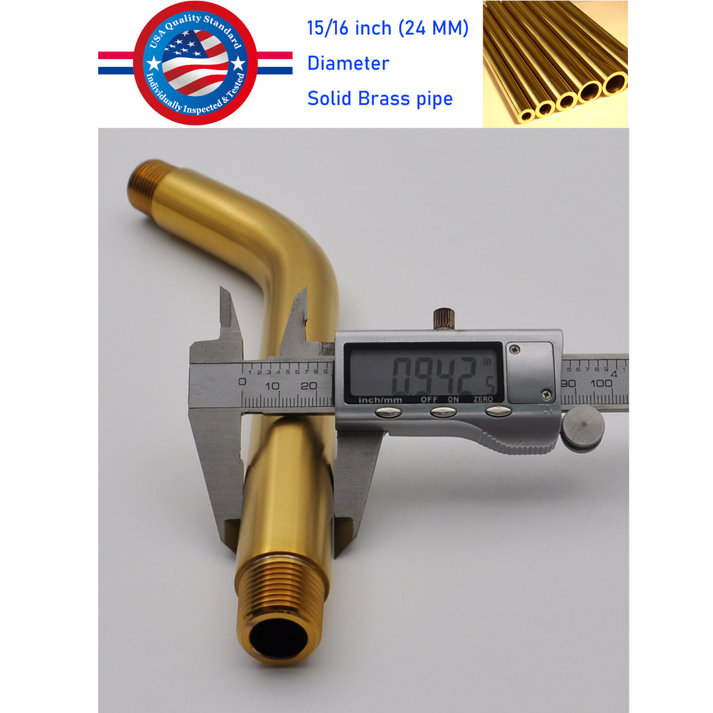 Aquaiaw Shower Arm and O-Ring Flange, 8 inch, Solid Brass, Round, Both Soldered 1/2 NPT Tapered Threads, Wall Mount, Brushed Gold