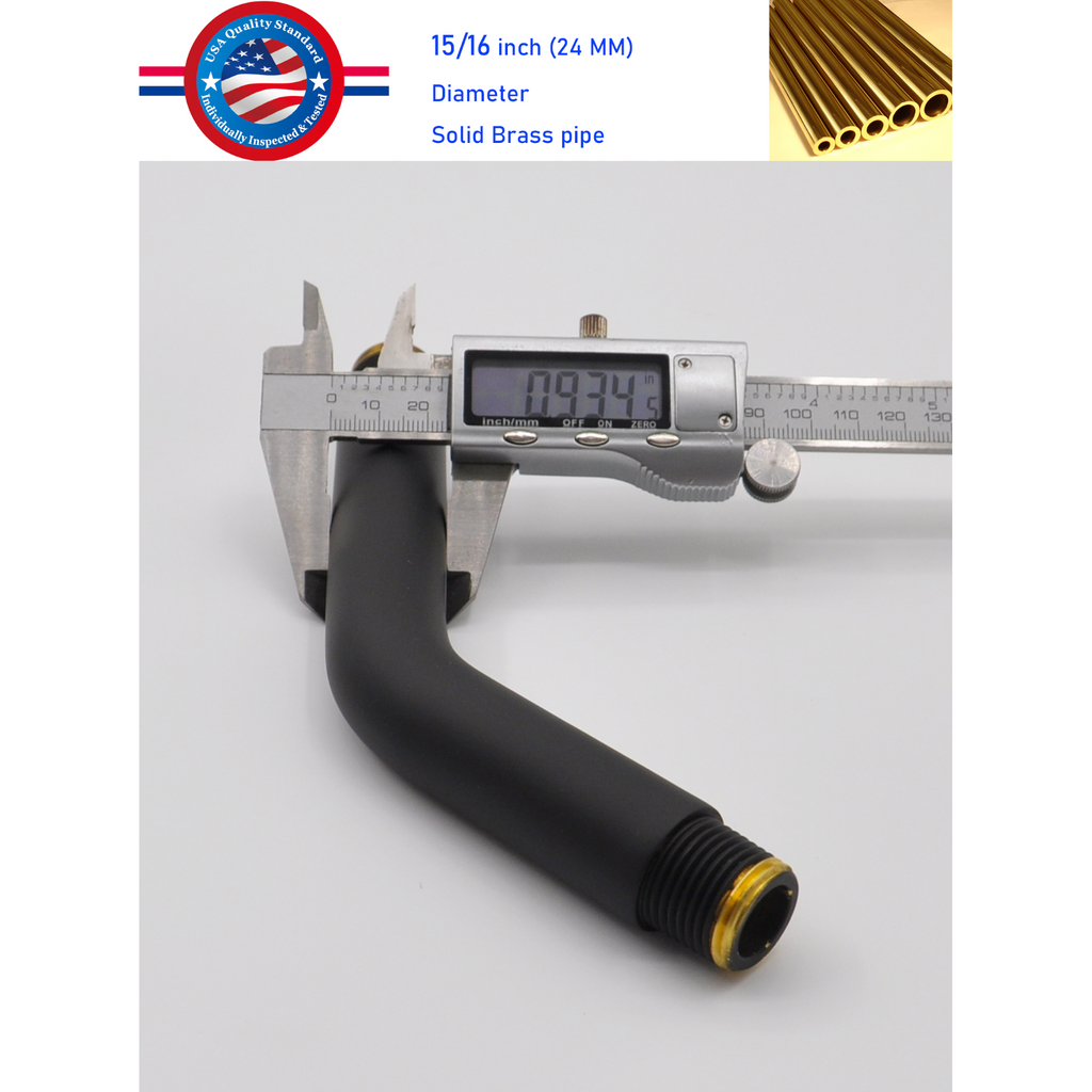 Aquaiaw Shower Arm and O-Ring Flange, 8 inch, Solid Brass, Round, Both Soldered 1/2 NPT Tapered Threads, Wall Mount, Matte Black