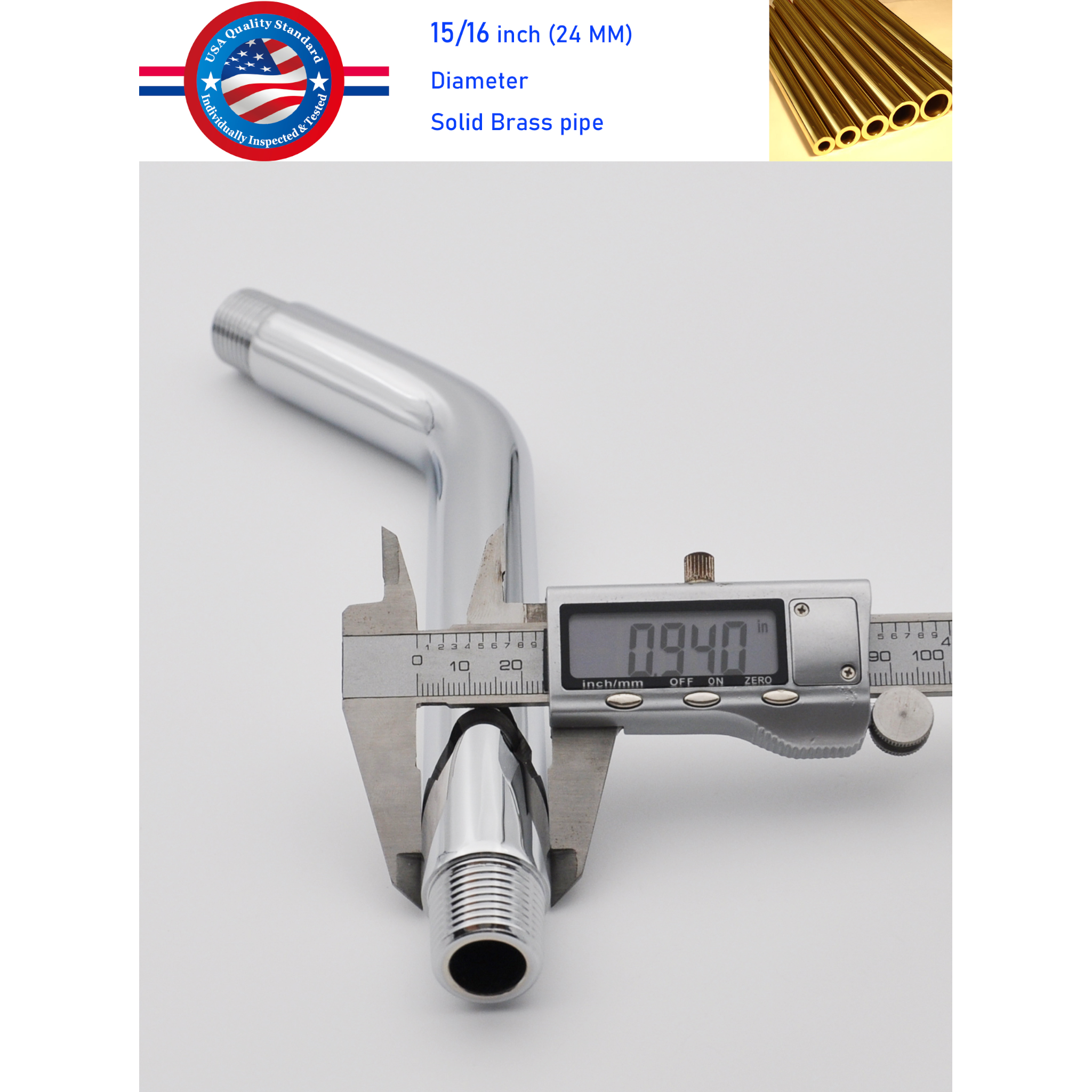 Aquaiaw Shower Arm and O-Ring Flange, 8 inch, Solid Brass, Round, Both Soldered 1/2 NPT Tapered Threads, Wall Mount, Polished Chrome