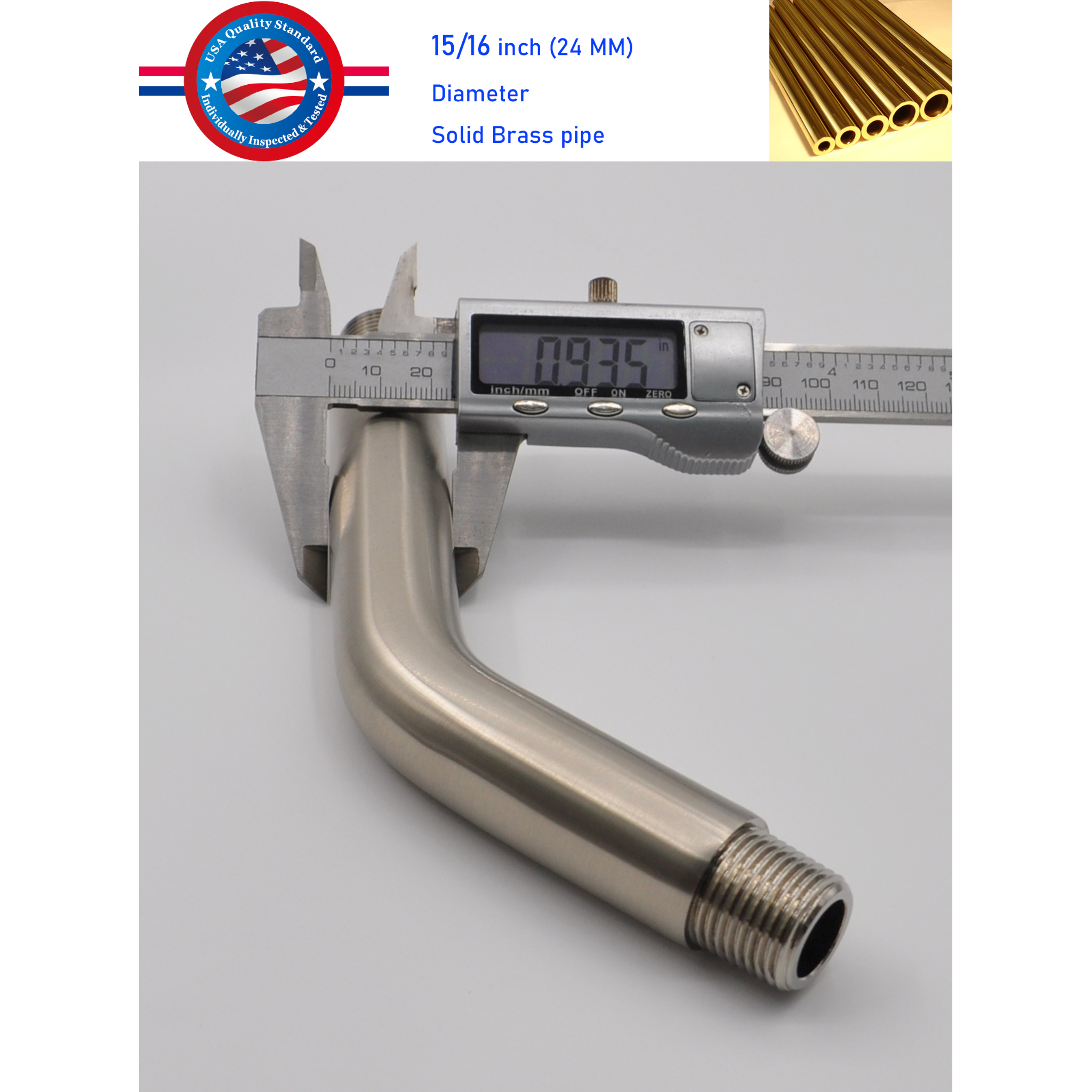 Aquaiaw Shower Arm and O-Ring Flange, 8 inch, Solid Brass, Round, Both Soldered 1/2 NPT Tapered Threads, Wall Mount, PVD Brushed Nickel