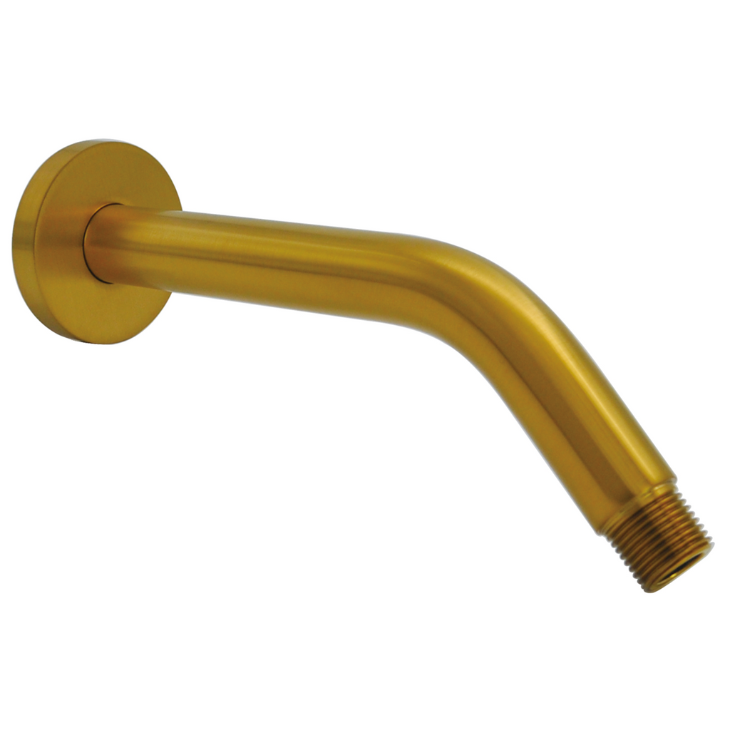 Aquaiaw Shower Arm and O-Ring Flange, 6 inch, Solid Brass, Round, Both Soldered 1/2 NPT Tapered Threads, Wall Mount, Brushed Gold